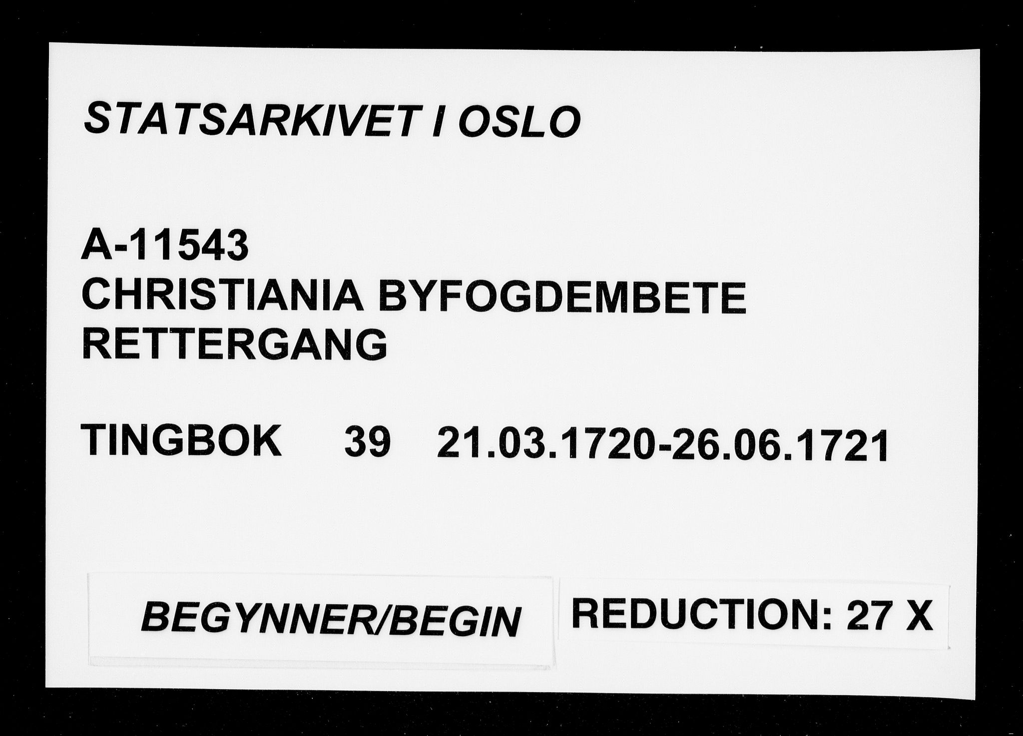 Christiania byfogd, SAO/A-11543/F/Fb/L0039: Tingbok, 1720-1721