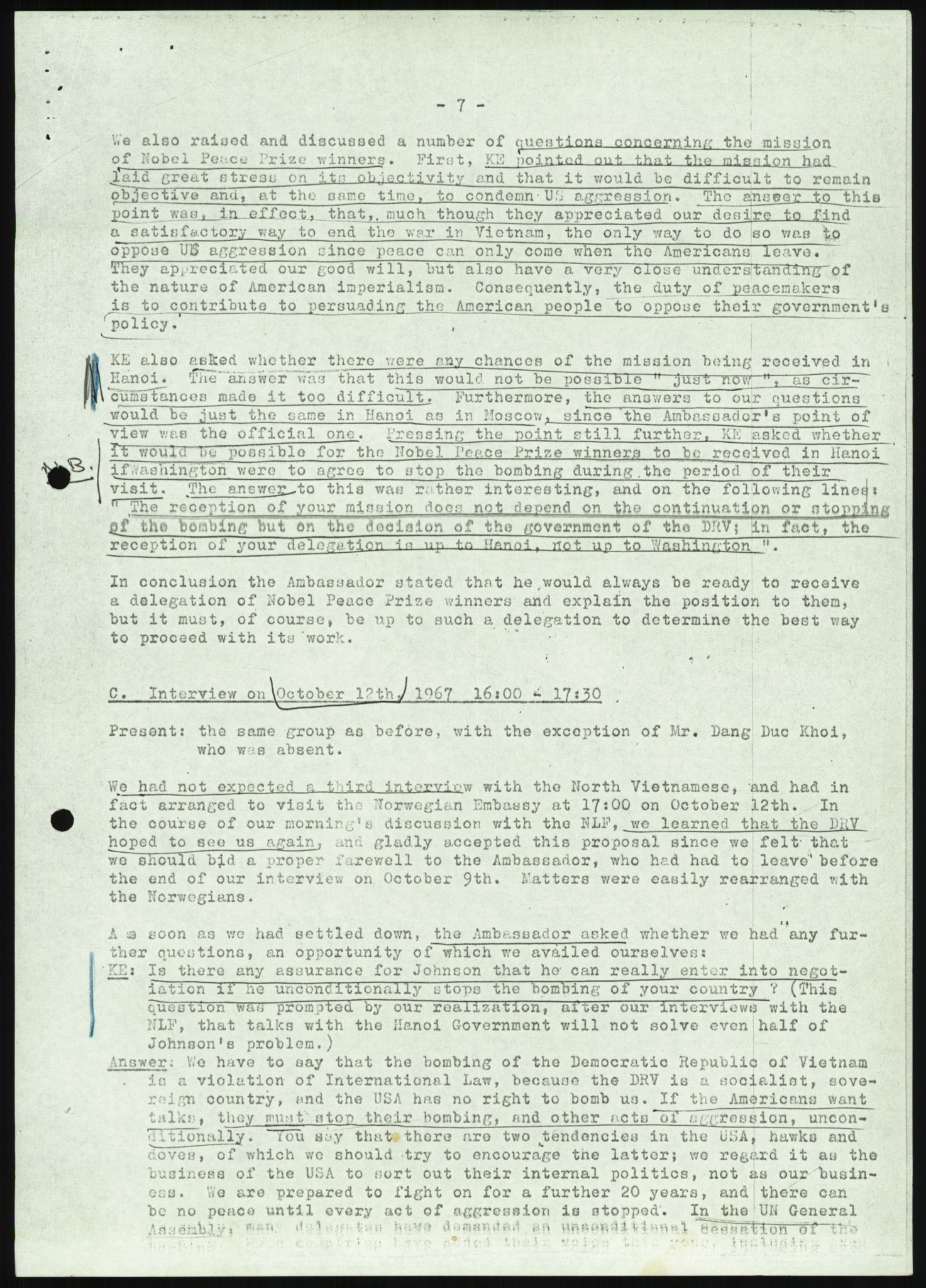 Utenriksdepartementet, hovedarkiv, AV/RA-S-6794/D/Da/Daa/L0969/0001: Verdenspolitikk. Fremmede staters politikk. Generelt / Sør-Vietnam: Nobelpristakeres fredsaksjoner (2 mapper), 1967-1969, p. 22