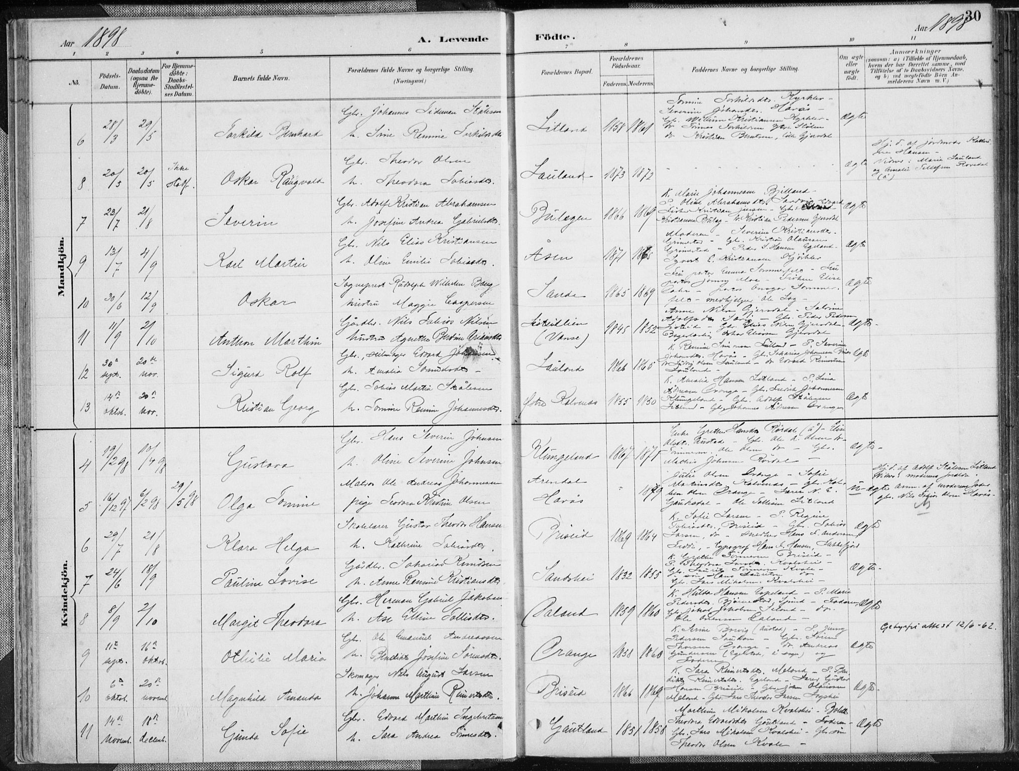 Herad sokneprestkontor, AV/SAK-1111-0018/F/Fa/Faa/L0006: Parish register (official) no. A 6, 1887-1907, p. 30