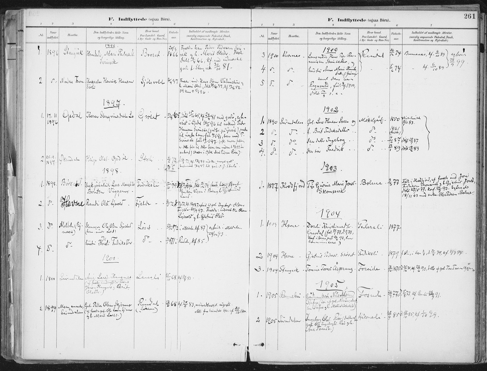 Ministerialprotokoller, klokkerbøker og fødselsregistre - Møre og Romsdal, SAT/A-1454/598/L1072: Parish register (official) no. 598A06, 1896-1910, p. 261