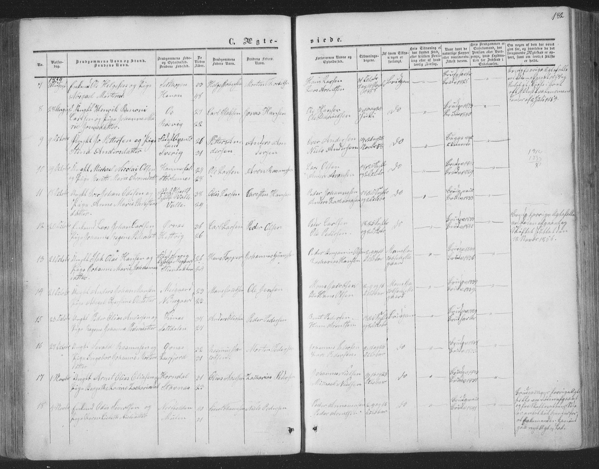 Ministerialprotokoller, klokkerbøker og fødselsregistre - Nordland, AV/SAT-A-1459/853/L0770: Parish register (official) no. 853A09, 1857-1870, p. 182