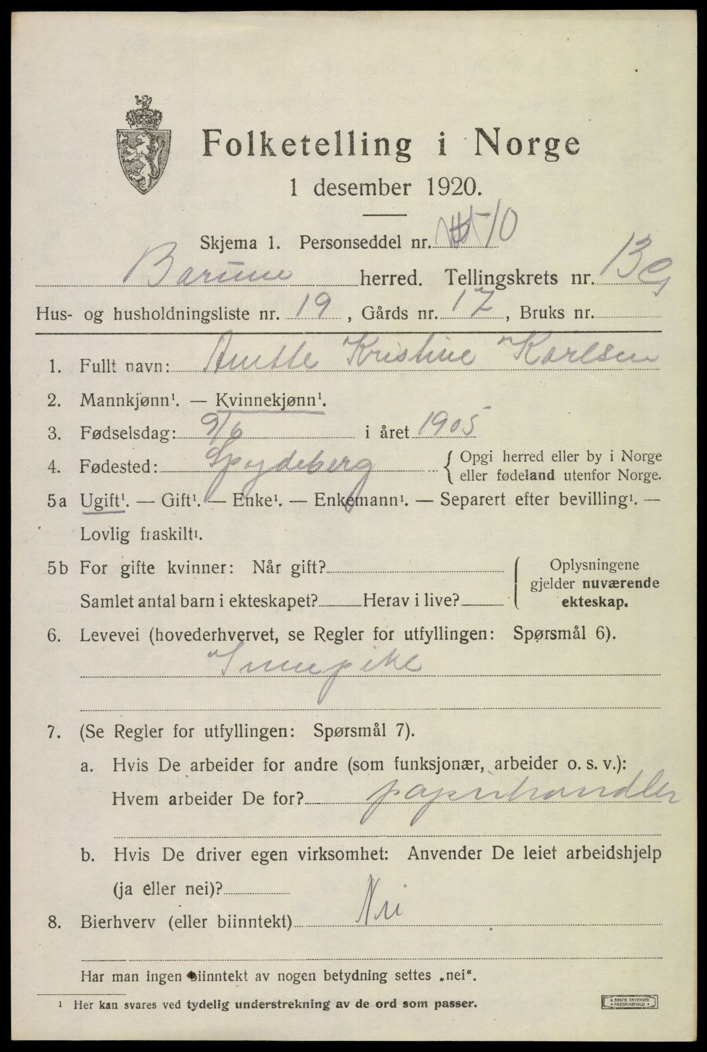 SAO, 1920 census for Bærum, 1920, p. 40230