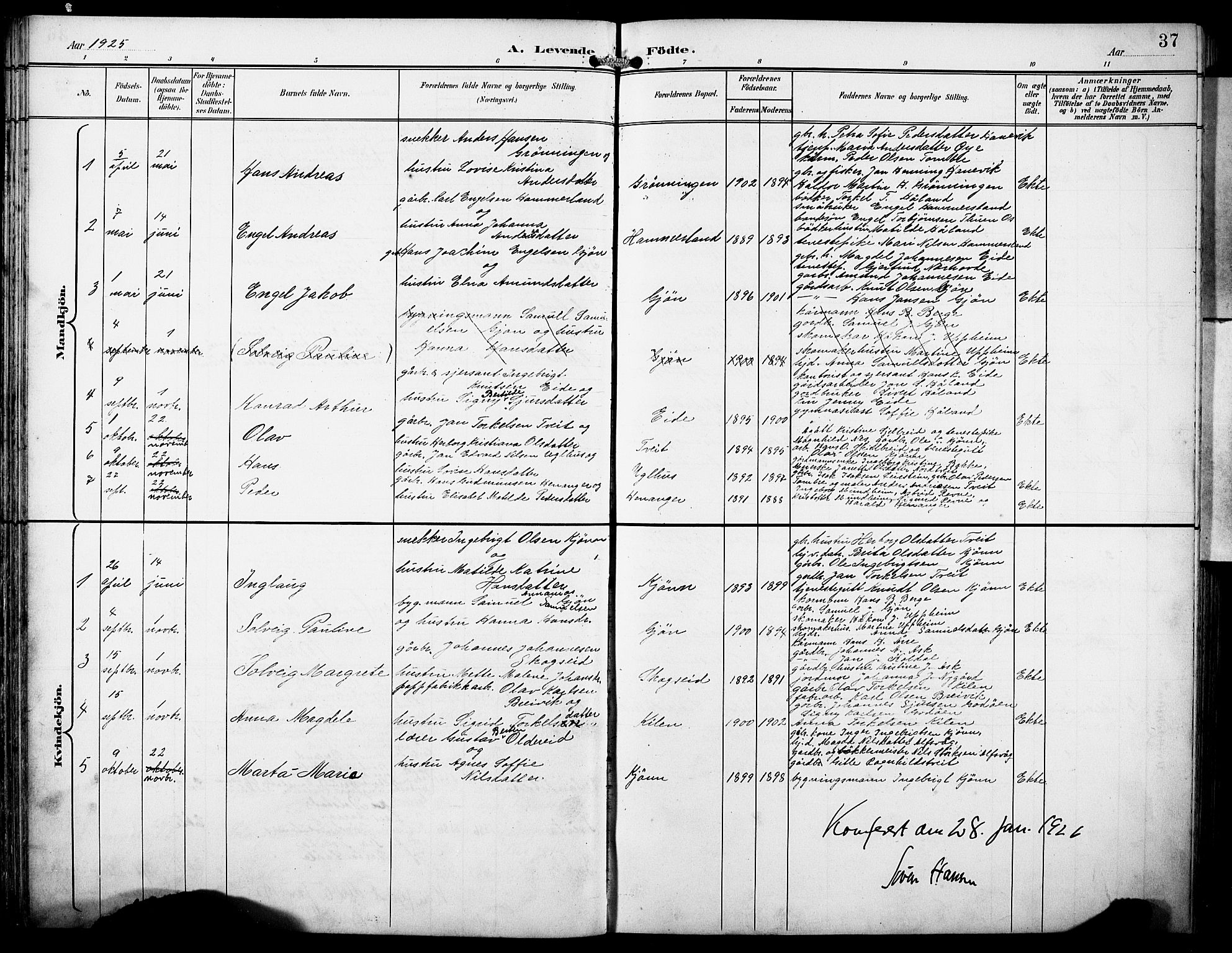 Fusa sokneprestembete, SAB/A-75401/H/Hab: Parish register (copy) no. B 2, 1897-1930, p. 37