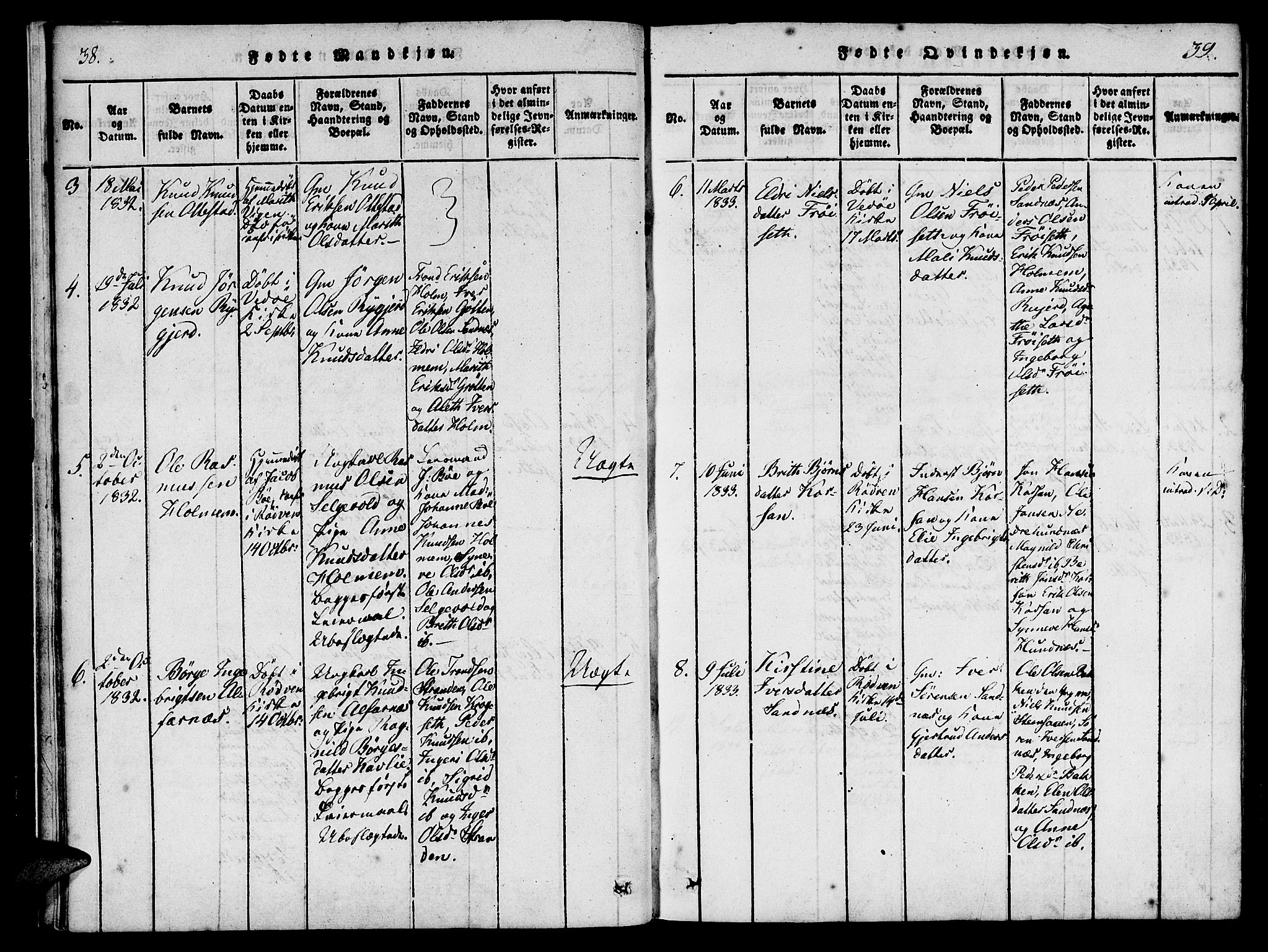 Ministerialprotokoller, klokkerbøker og fødselsregistre - Møre og Romsdal, AV/SAT-A-1454/548/L0612: Parish register (official) no. 548A01, 1818-1846, p. 38-39