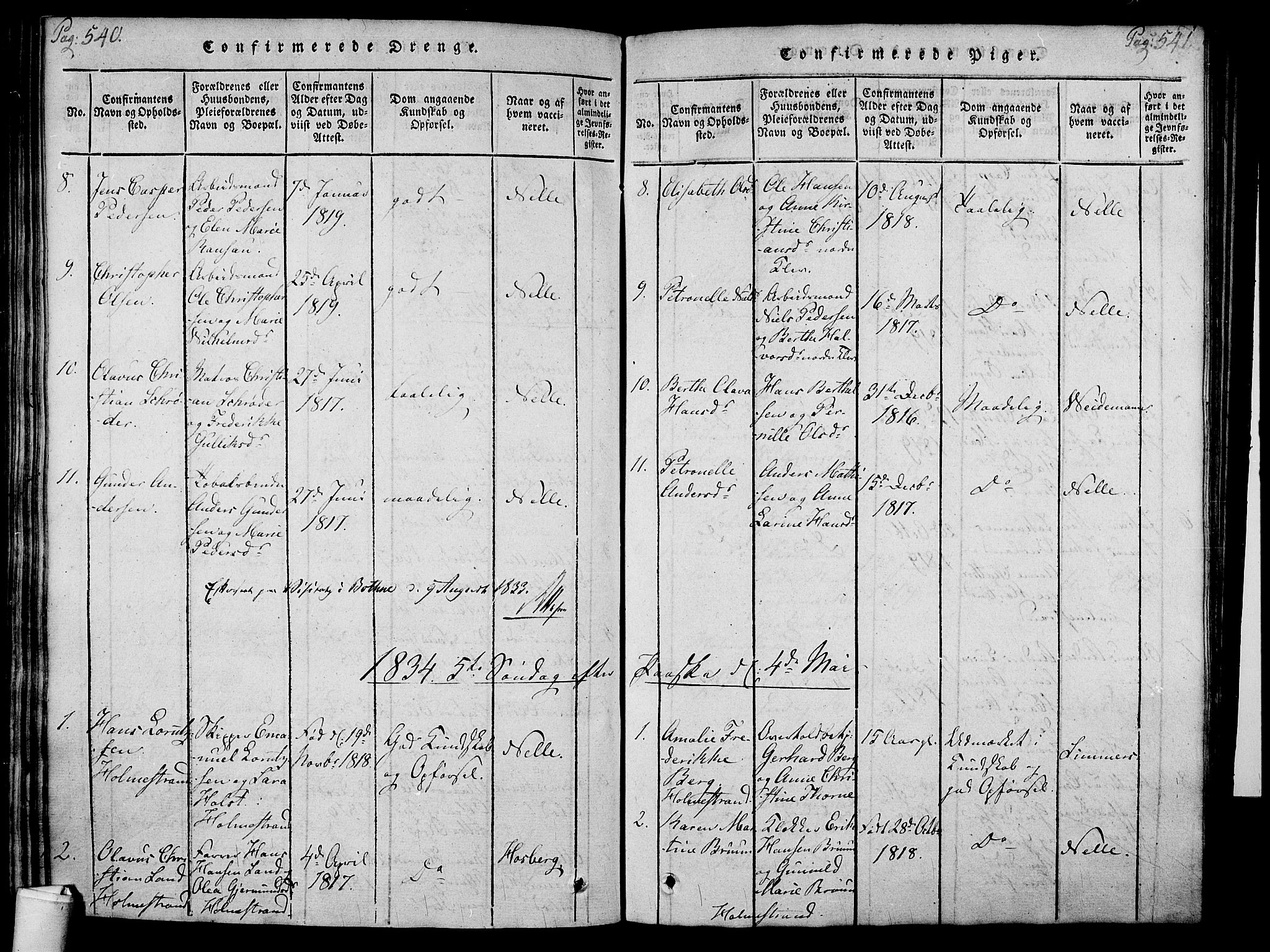 Holmestrand kirkebøker, SAKO/A-346/F/Fa/L0001: Parish register (official) no. 1, 1814-1840, p. 540-541
