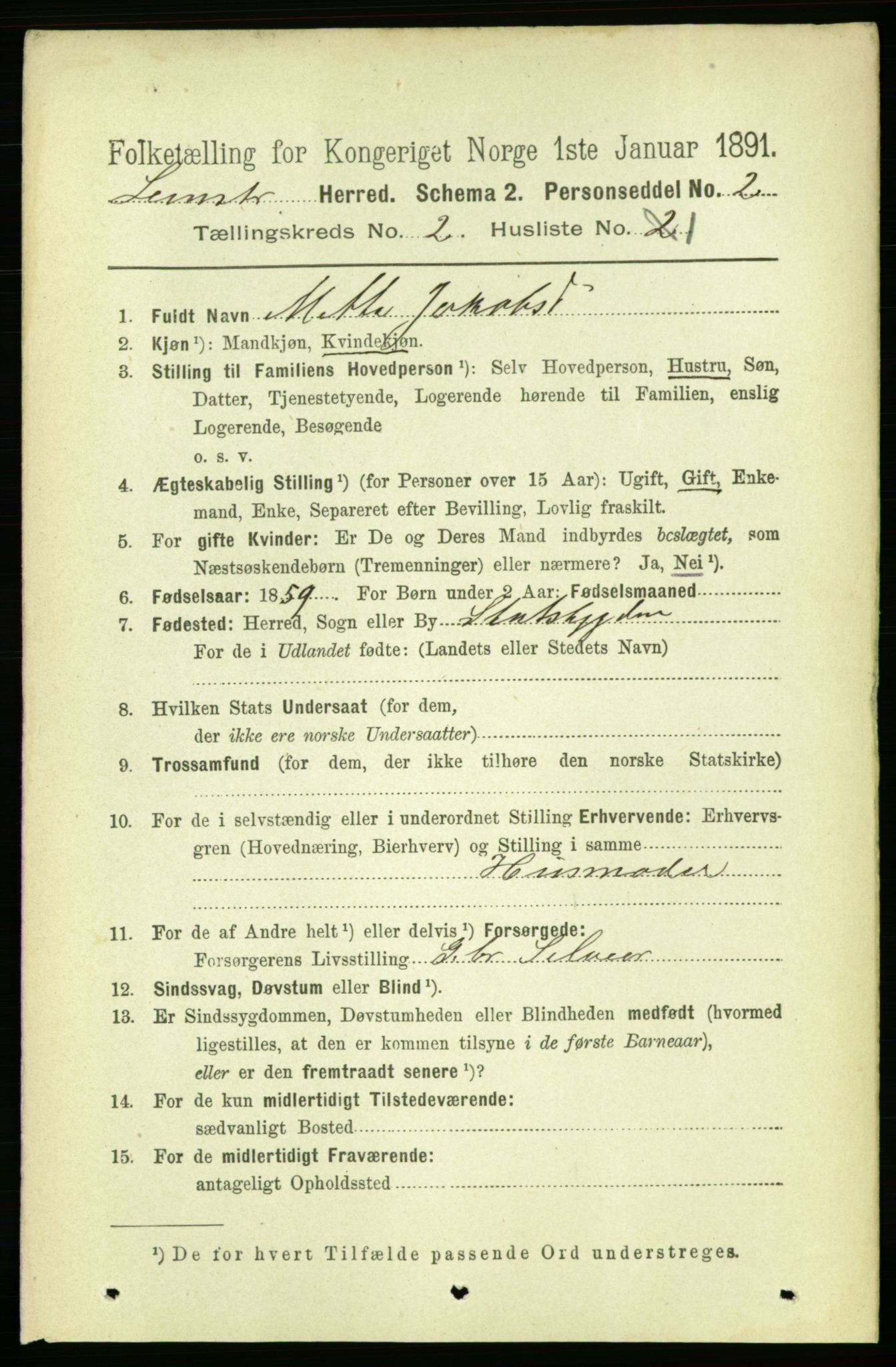 RA, 1891 census for 1654 Leinstrand, 1891, p. 496