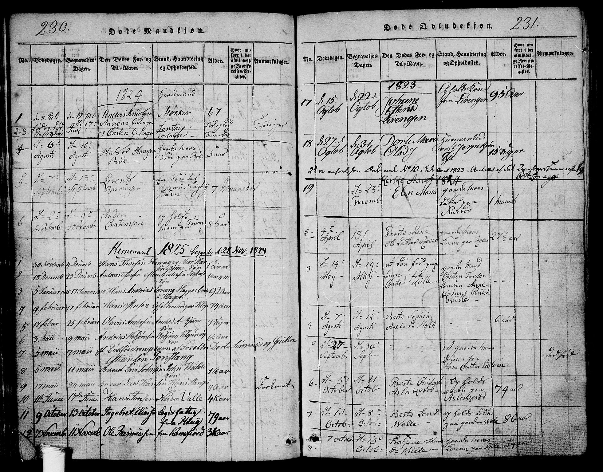 Ramnes kirkebøker, SAKO/A-314/G/Ga/L0001: Parish register (copy) no. I 1, 1813-1847, p. 230-231