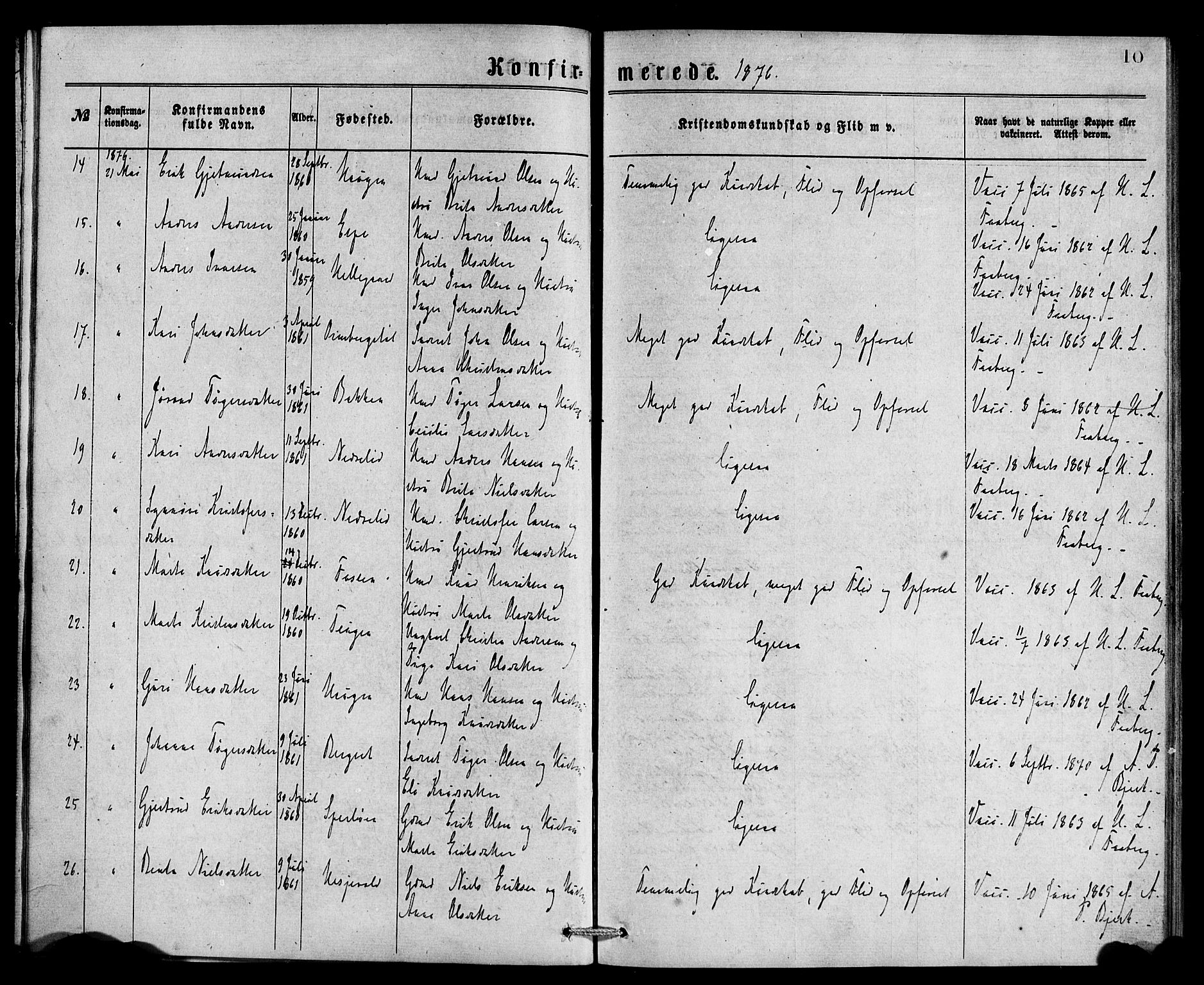 Jostedal sokneprestembete, SAB/A-80601/H/Haa/Haaa/L0007: Parish register (official) no. A 7, 1874-1886, p. 10