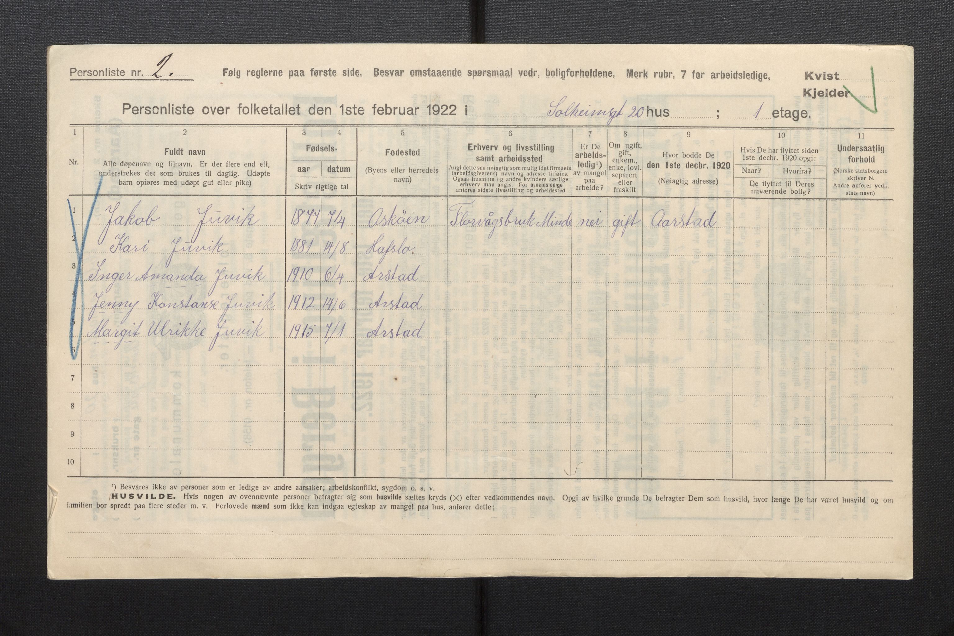 SAB, Municipal Census 1922 for Bergen, 1922, p. 57926