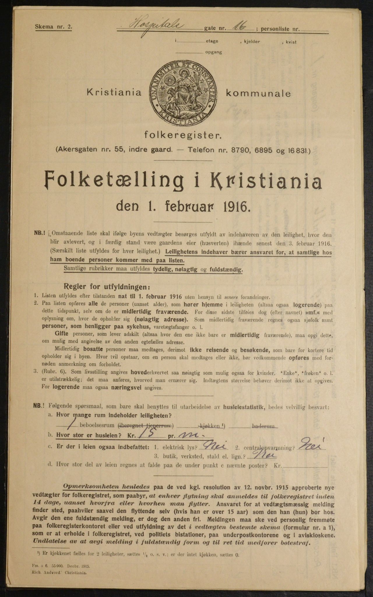 OBA, Municipal Census 1916 for Kristiania, 1916, p. 42185