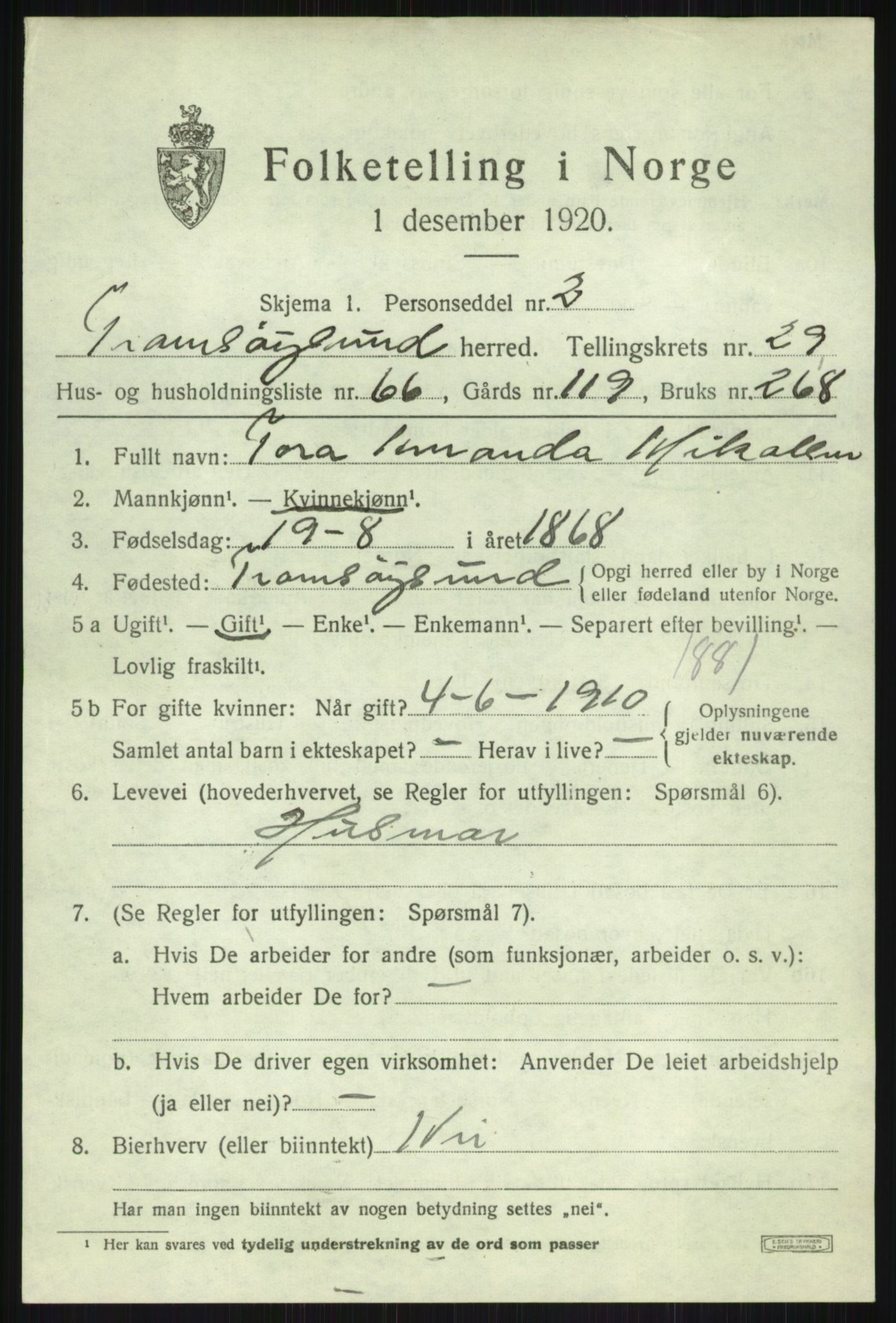 SATØ, 1920 census for Tromsøysund, 1920, p. 14194