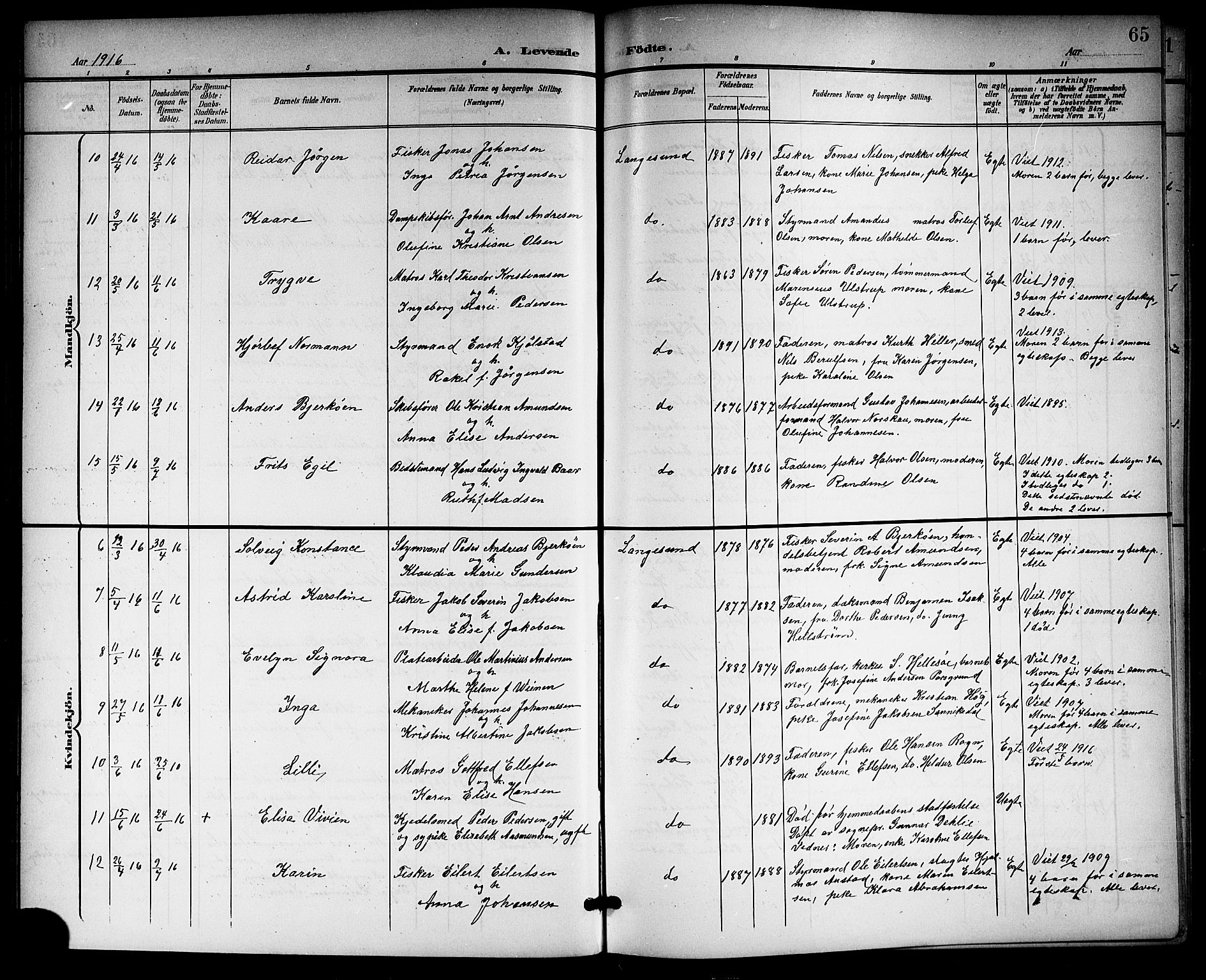 Langesund kirkebøker, SAKO/A-280/G/Ga/L0006: Parish register (copy) no. 6, 1899-1918, p. 65