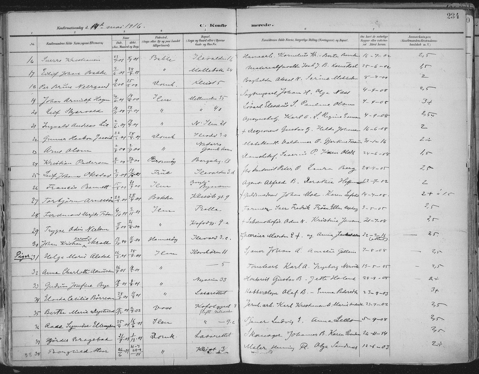 Ministerialprotokoller, klokkerbøker og fødselsregistre - Sør-Trøndelag, AV/SAT-A-1456/603/L0167: Parish register (official) no. 603A06, 1896-1932, p. 234