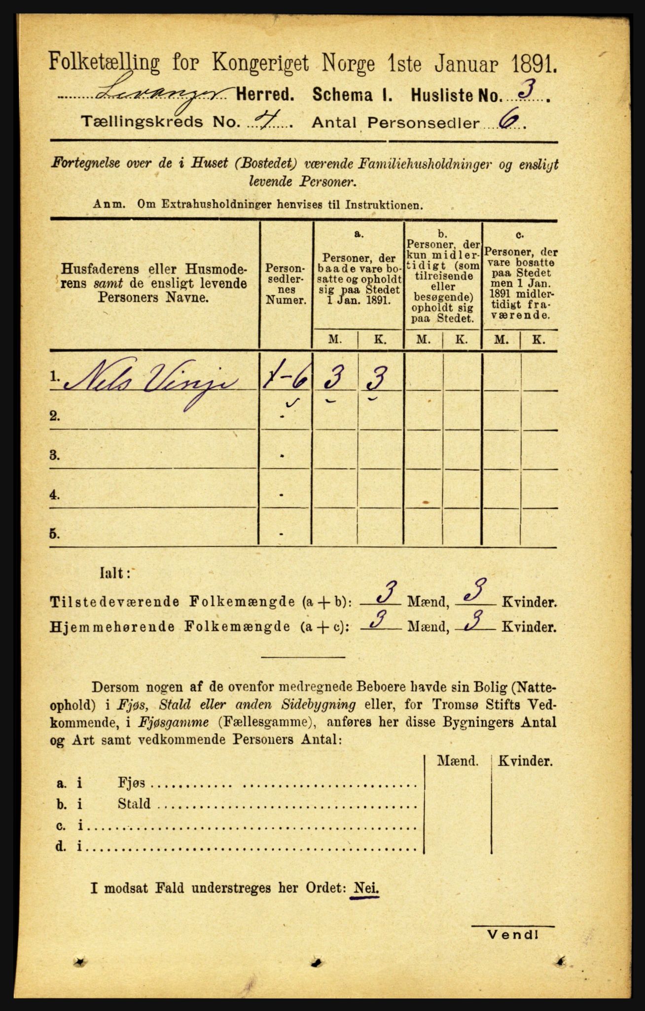 RA, 1891 census for 1720 Levanger, 1891, p. 2084