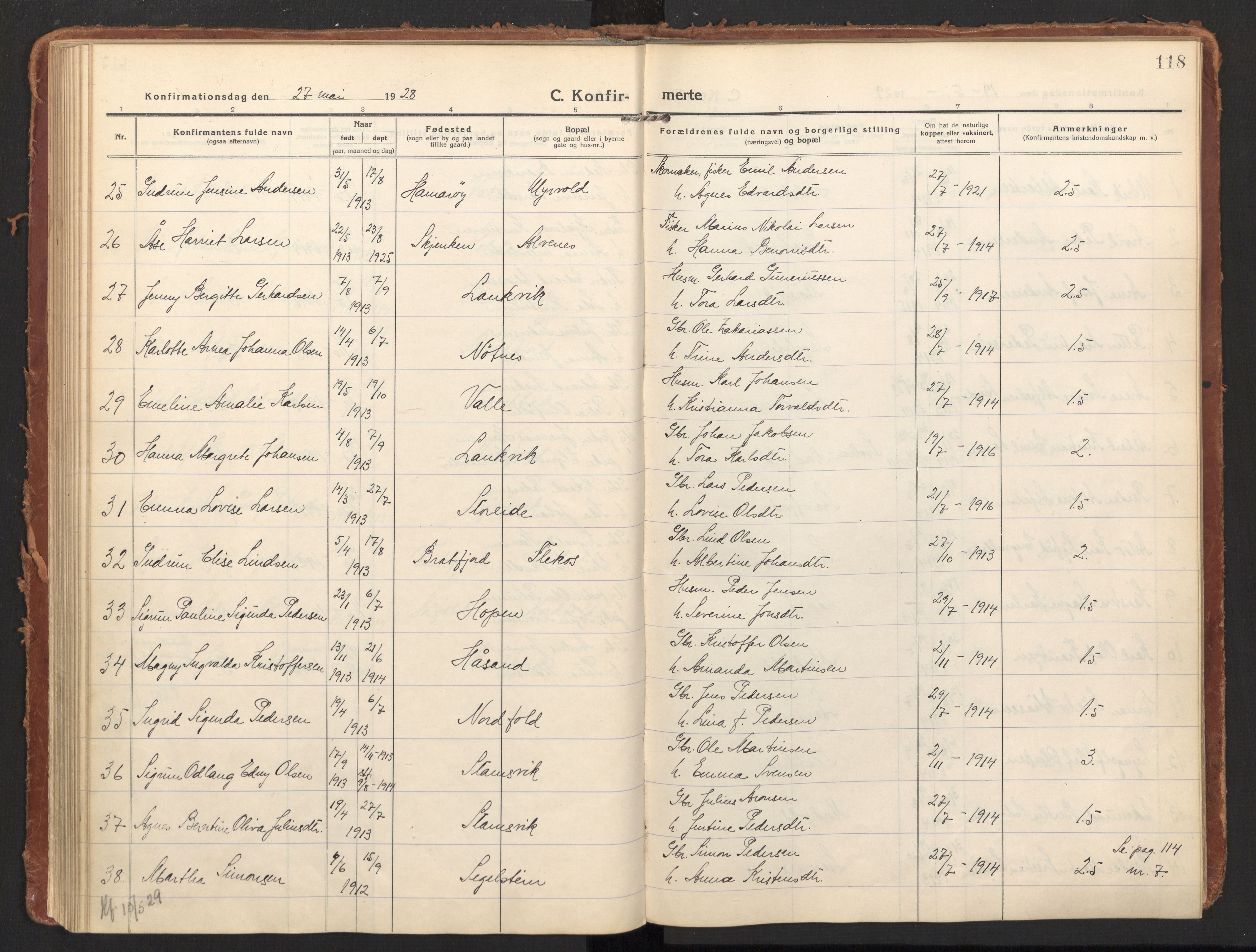 Ministerialprotokoller, klokkerbøker og fødselsregistre - Nordland, AV/SAT-A-1459/858/L0833: Parish register (official) no. 858A03, 1916-1934, p. 118