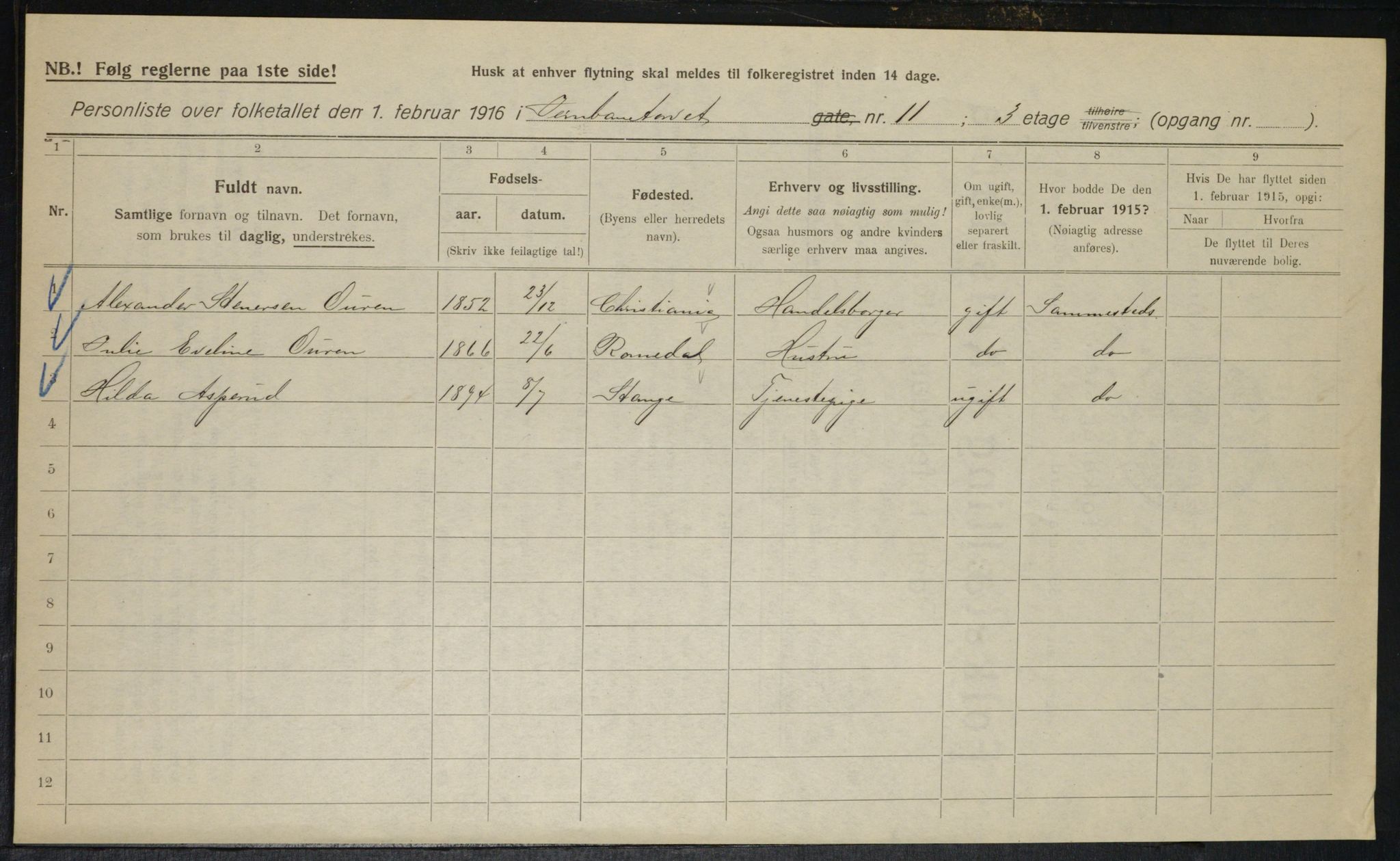 OBA, Municipal Census 1916 for Kristiania, 1916, p. 48050