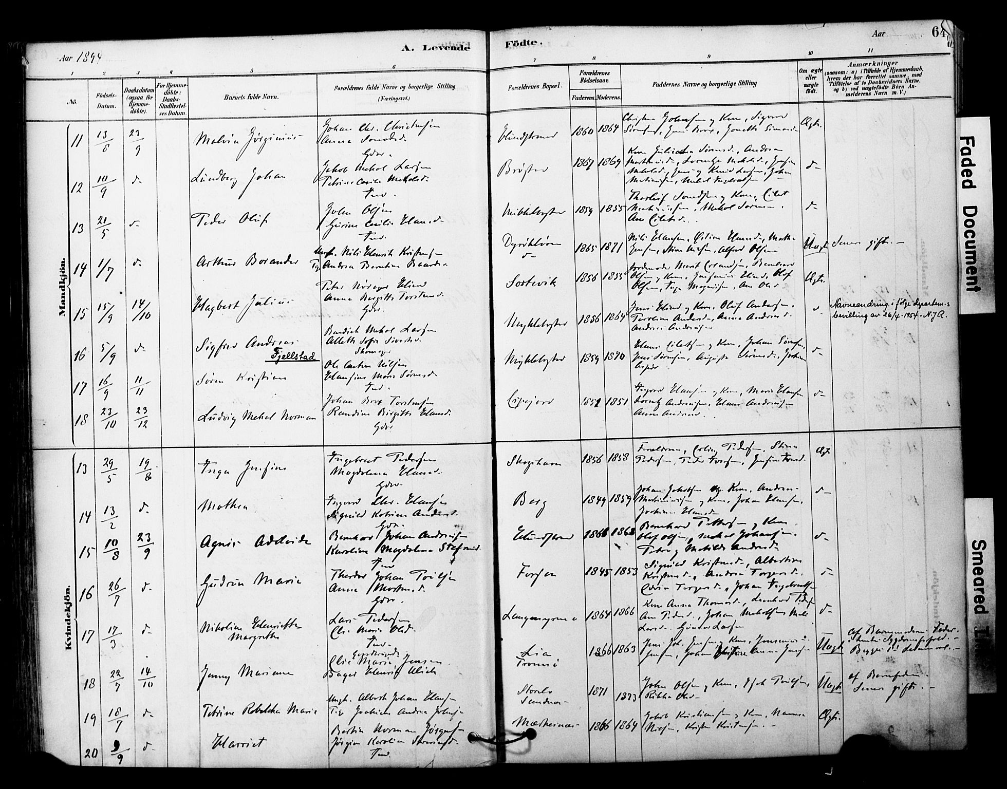 Tranøy sokneprestkontor, SATØ/S-1313/I/Ia/Iaa/L0011kirke: Parish register (official) no. 11, 1878-1904, p. 64