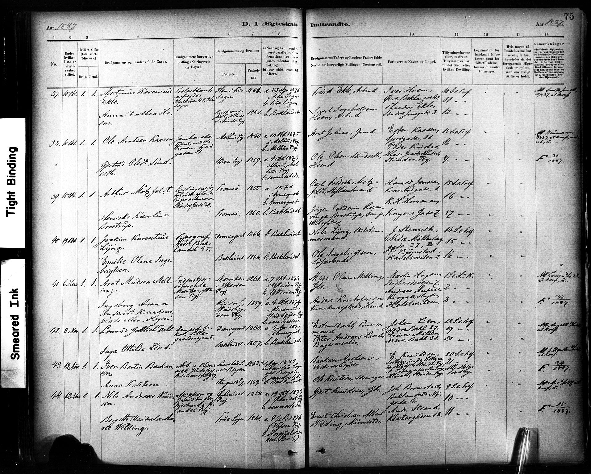 Ministerialprotokoller, klokkerbøker og fødselsregistre - Sør-Trøndelag, AV/SAT-A-1456/604/L0189: Parish register (official) no. 604A10, 1878-1892, p. 75