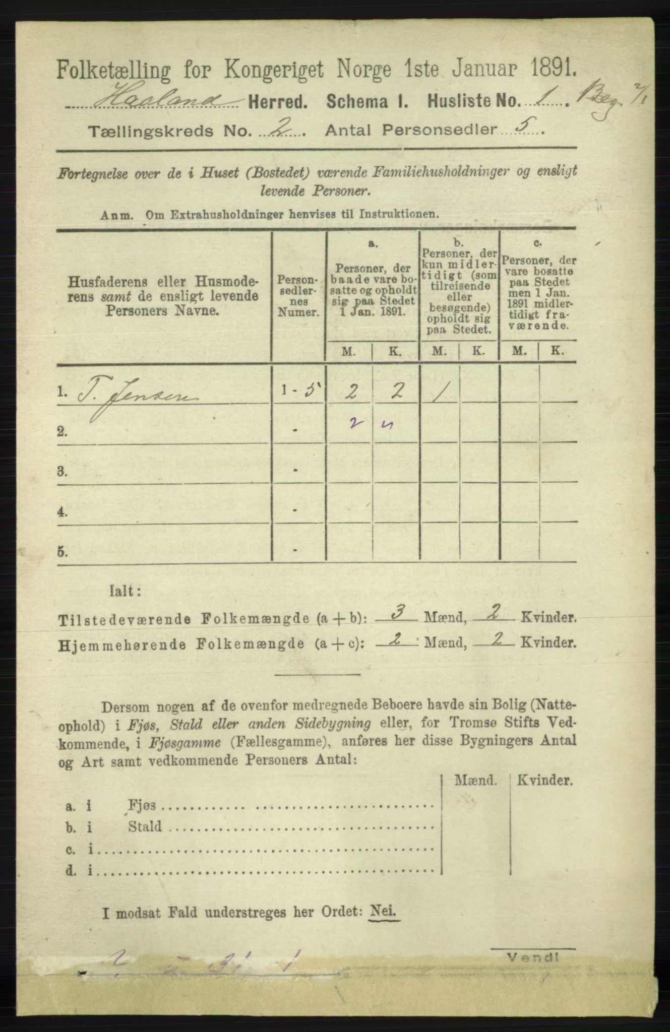 RA, 1891 census for 1124 Haaland, 1891, p. 864