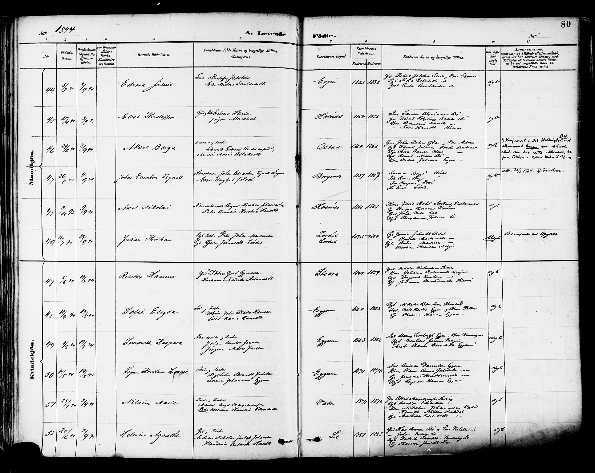 Ministerialprotokoller, klokkerbøker og fødselsregistre - Nordland, AV/SAT-A-1459/880/L1133: Parish register (official) no. 880A07, 1888-1898, p. 80