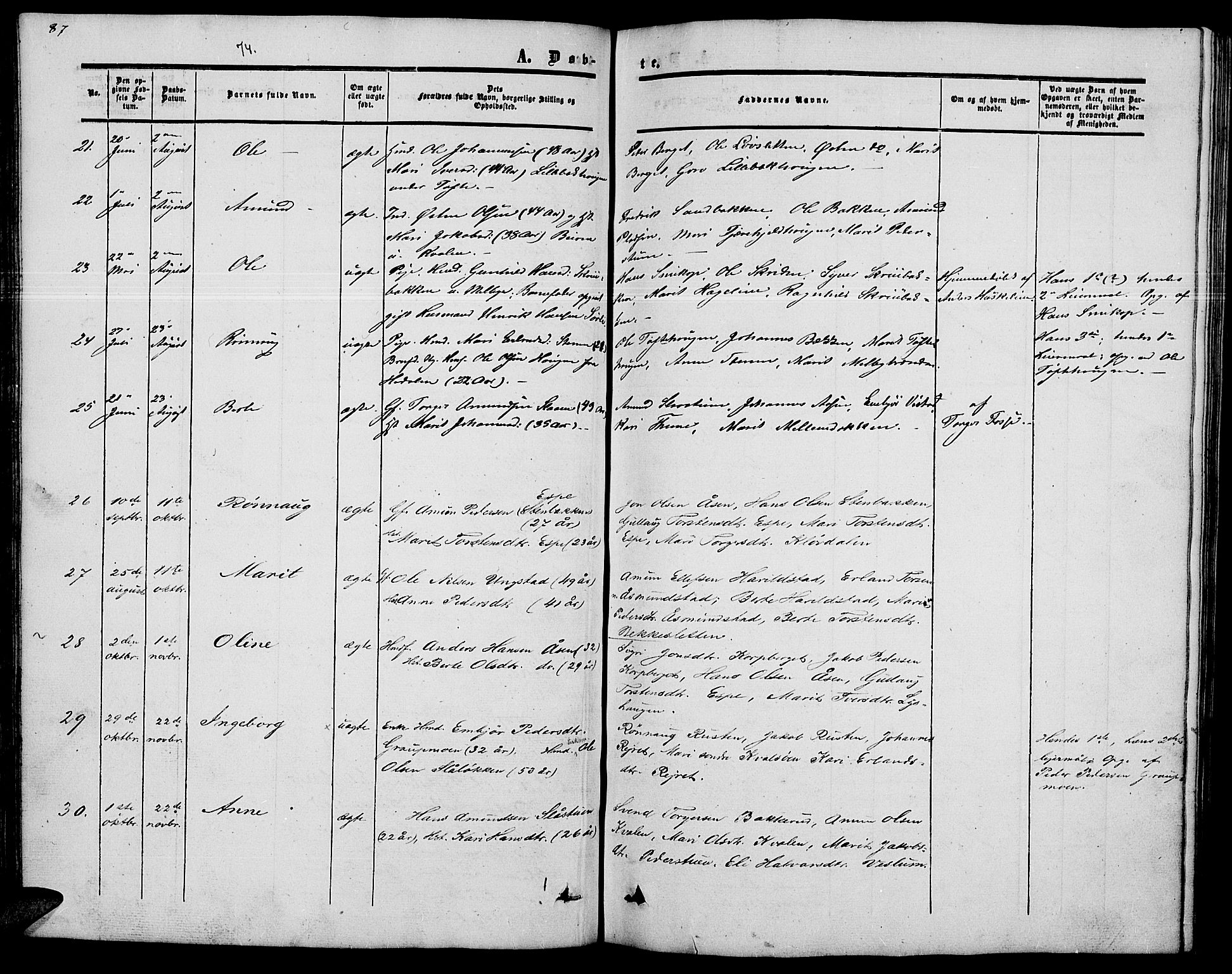 Nord-Fron prestekontor, SAH/PREST-080/H/Ha/Hab/L0002: Parish register (copy) no. 2, 1851-1883, p. 87