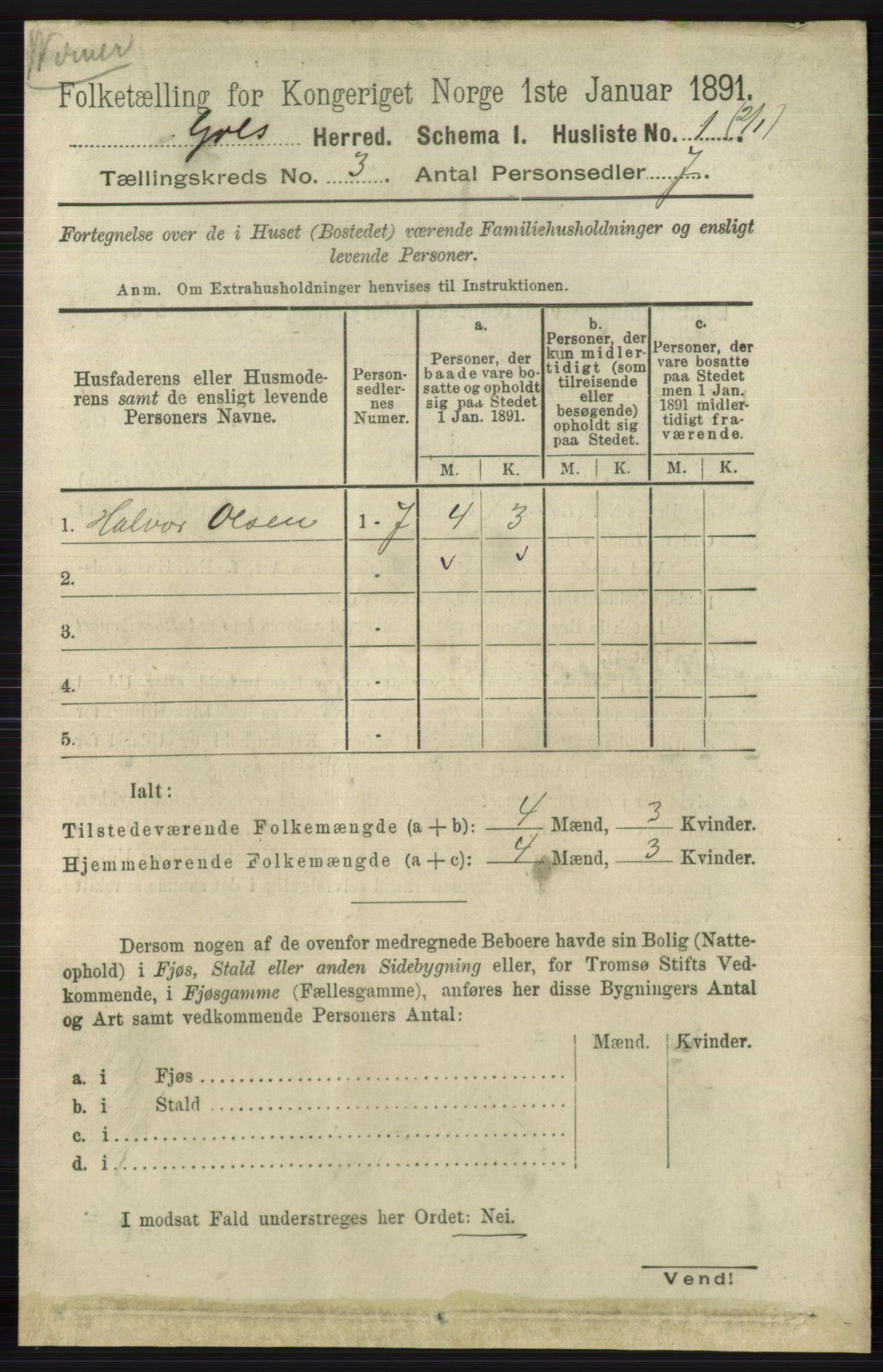 RA, 1891 census for 0617 Gol og Hemsedal, 1891, p. 1195
