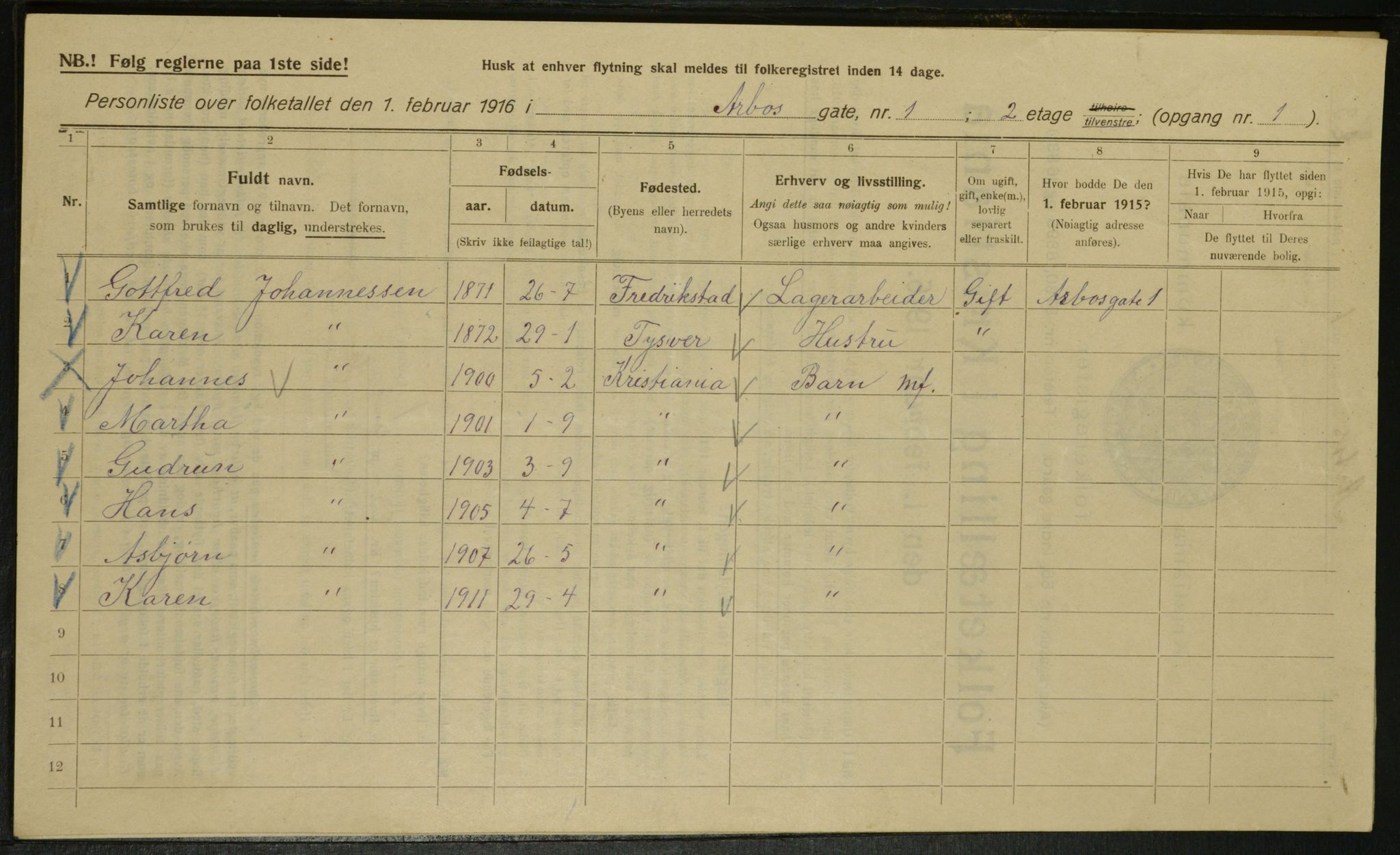 OBA, Municipal Census 1916 for Kristiania, 1916, p. 1676