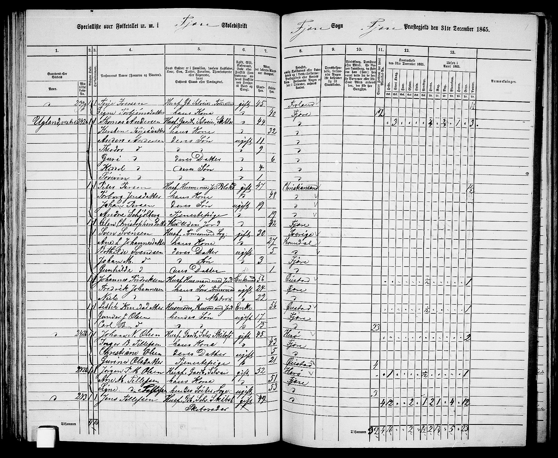 RA, 1865 census for Fjære/Fjære, 1865, p. 74