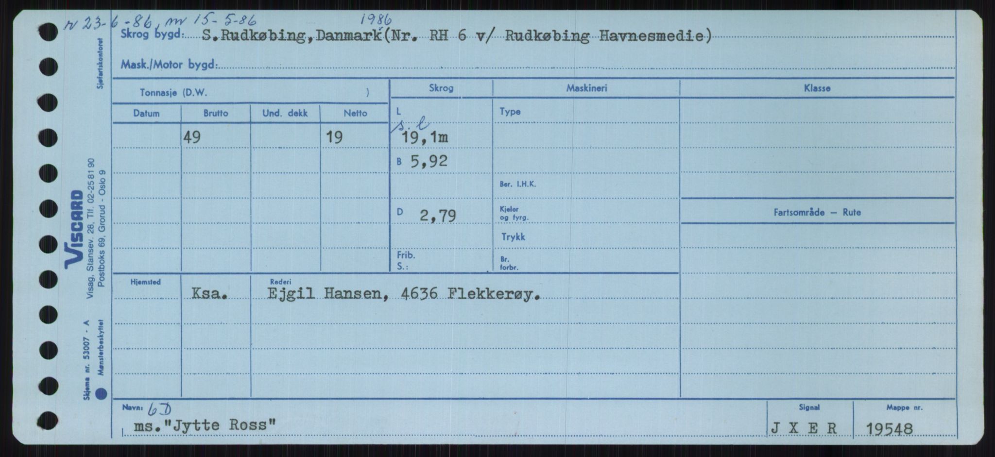 Sjøfartsdirektoratet med forløpere, Skipsmålingen, RA/S-1627/H/Ha/L0003/0001: Fartøy, Hilm-Mar / Fartøy, Hilm-Kol, p. 593