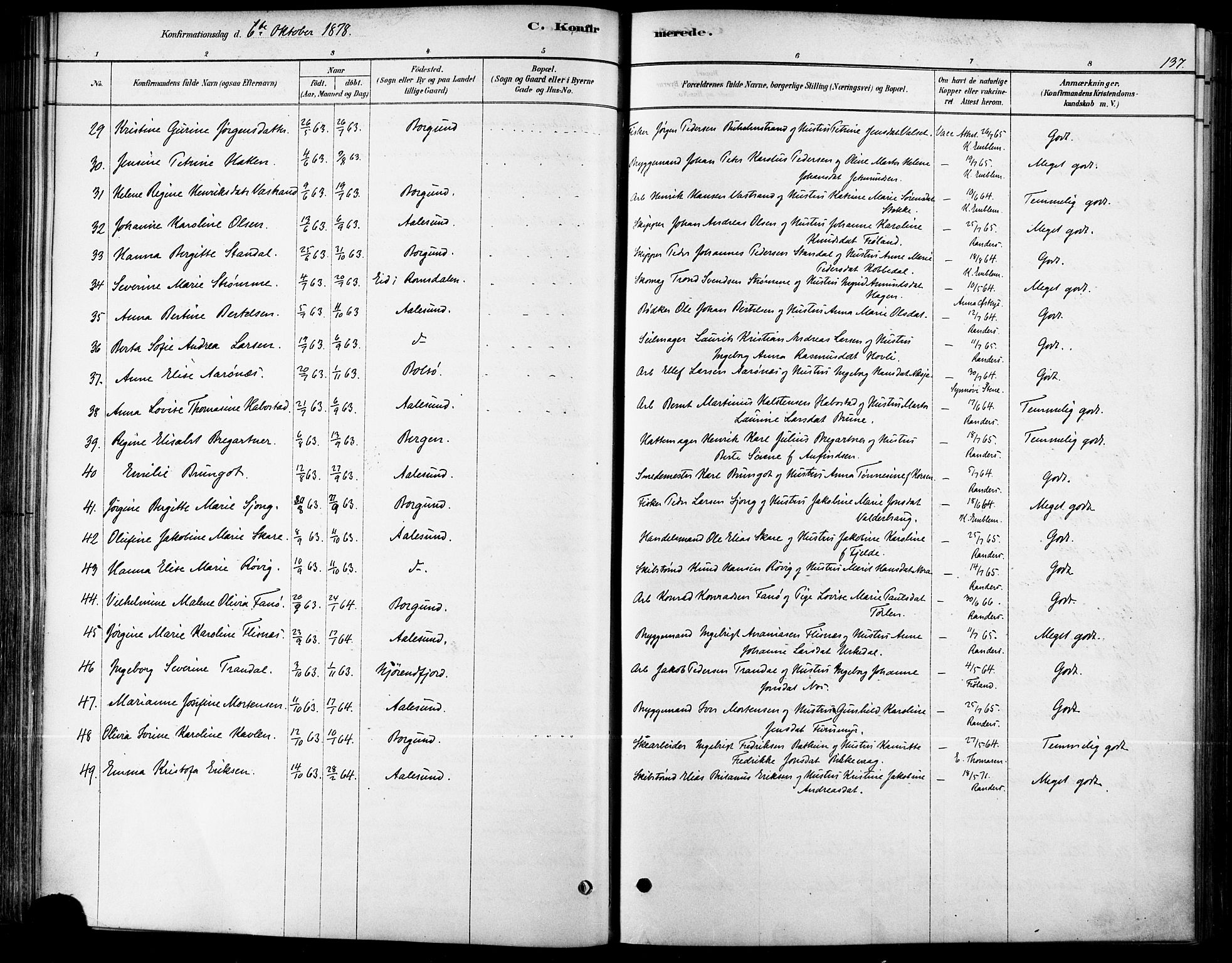 Ministerialprotokoller, klokkerbøker og fødselsregistre - Møre og Romsdal, AV/SAT-A-1454/529/L0454: Parish register (official) no. 529A04, 1878-1885, p. 137