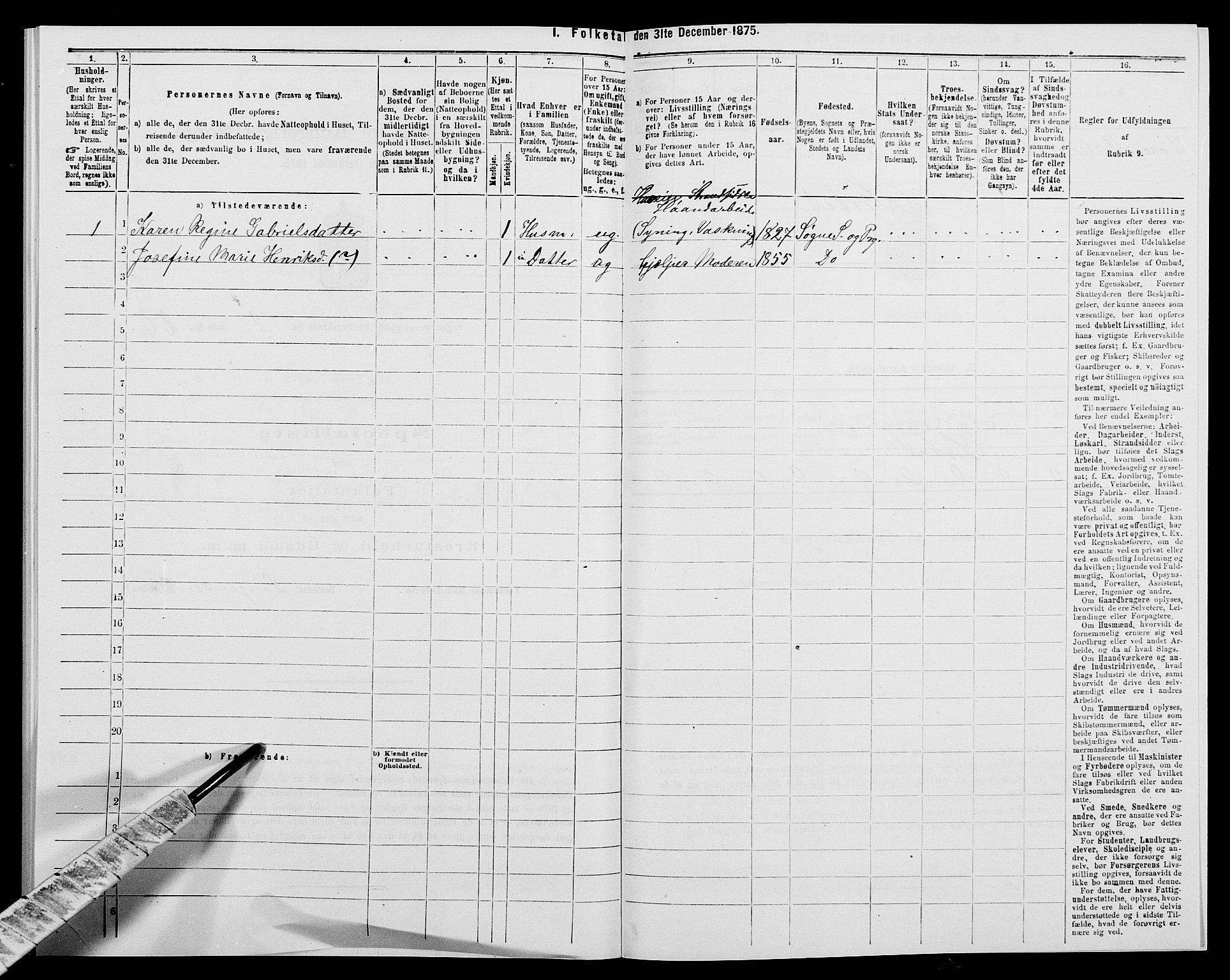 SAK, 1875 census for 1018P Søgne, 1875, p. 250