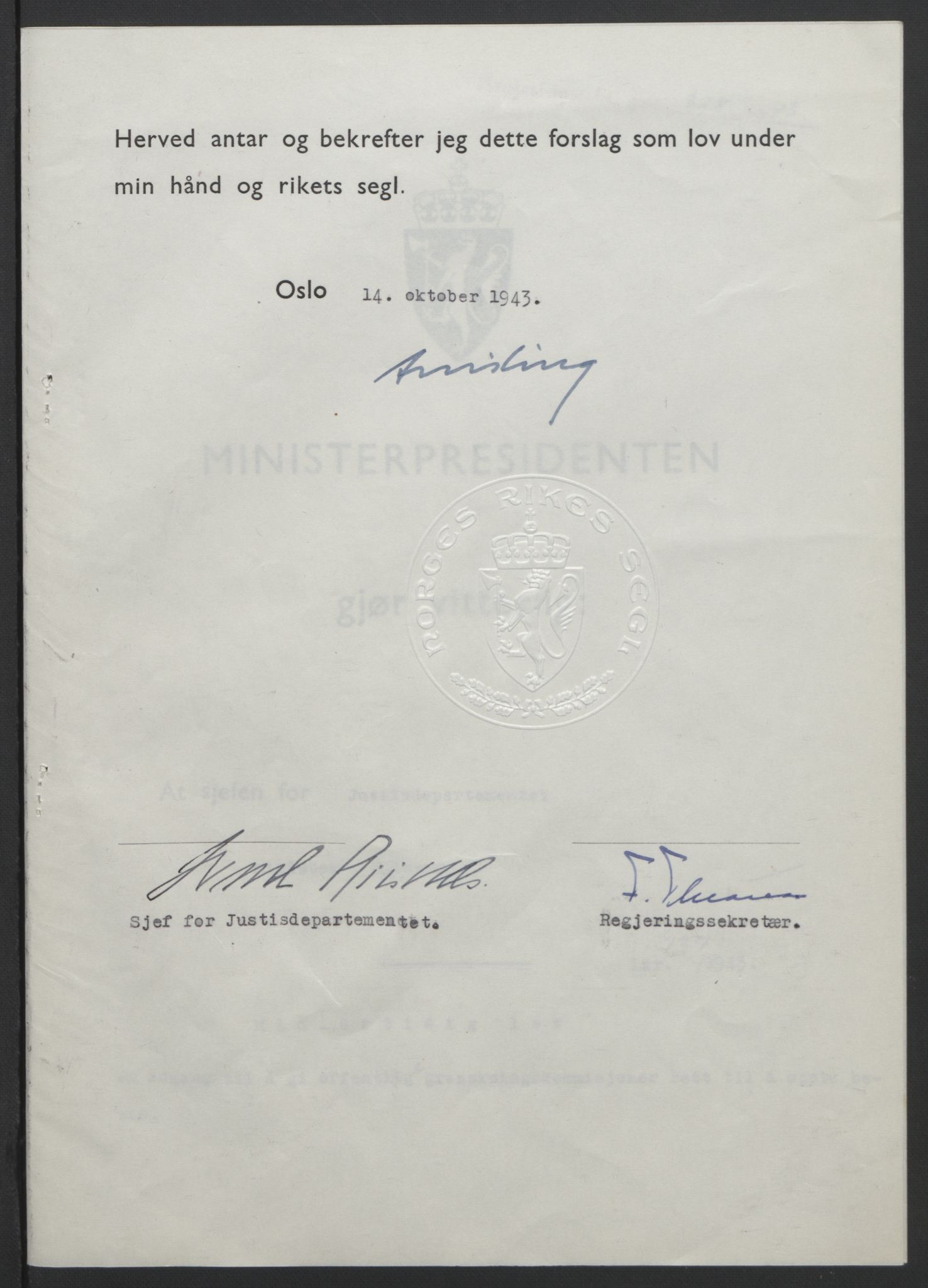 NS-administrasjonen 1940-1945 (Statsrådsekretariatet, de kommisariske statsråder mm), RA/S-4279/D/Db/L0099: Lover, 1943, p. 642