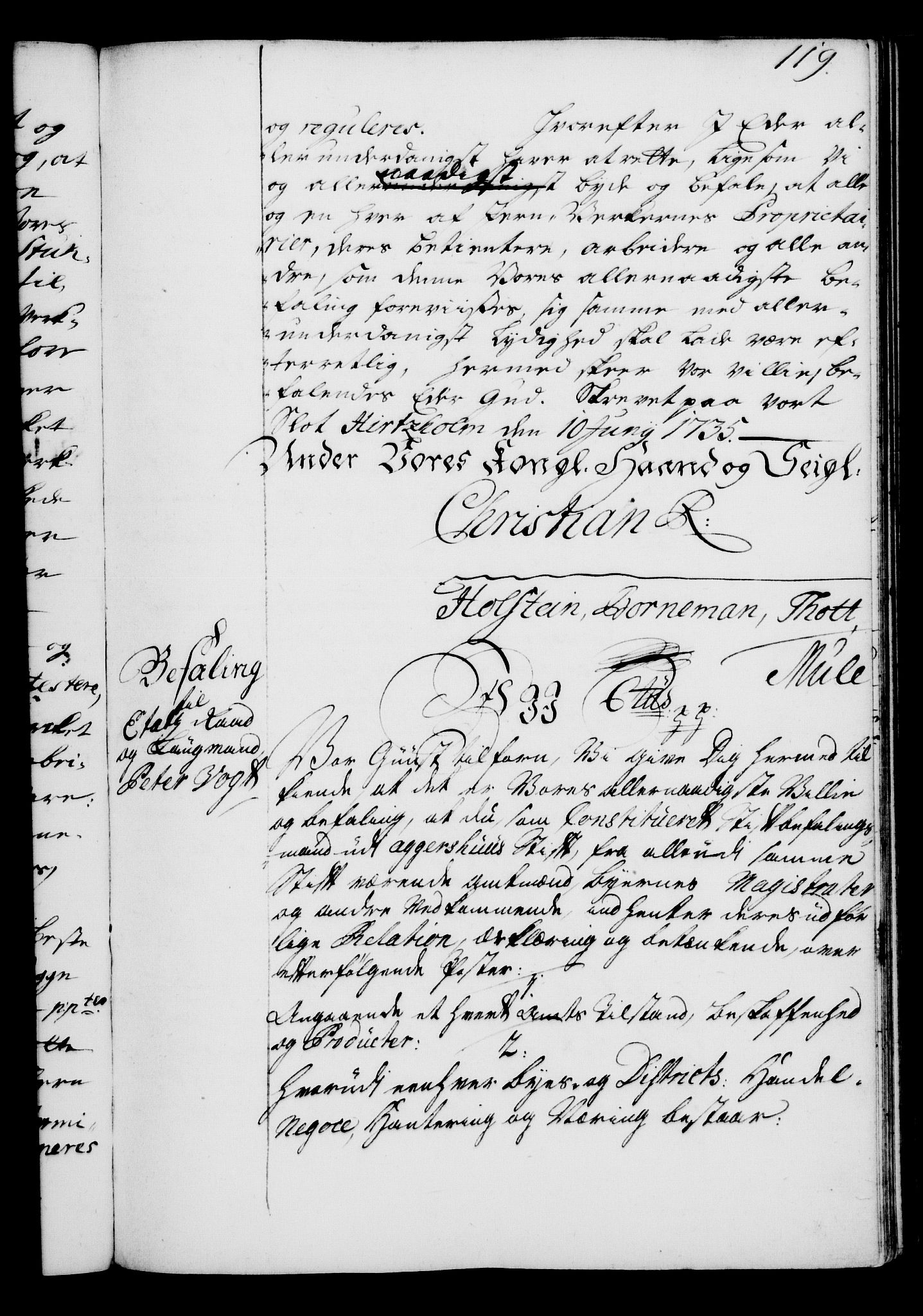 Rentekammeret, Kammerkanselliet, RA/EA-3111/G/Gg/Gga/L0004: Norsk ekspedisjonsprotokoll med register (merket RK 53.4), 1734-1741, p. 119