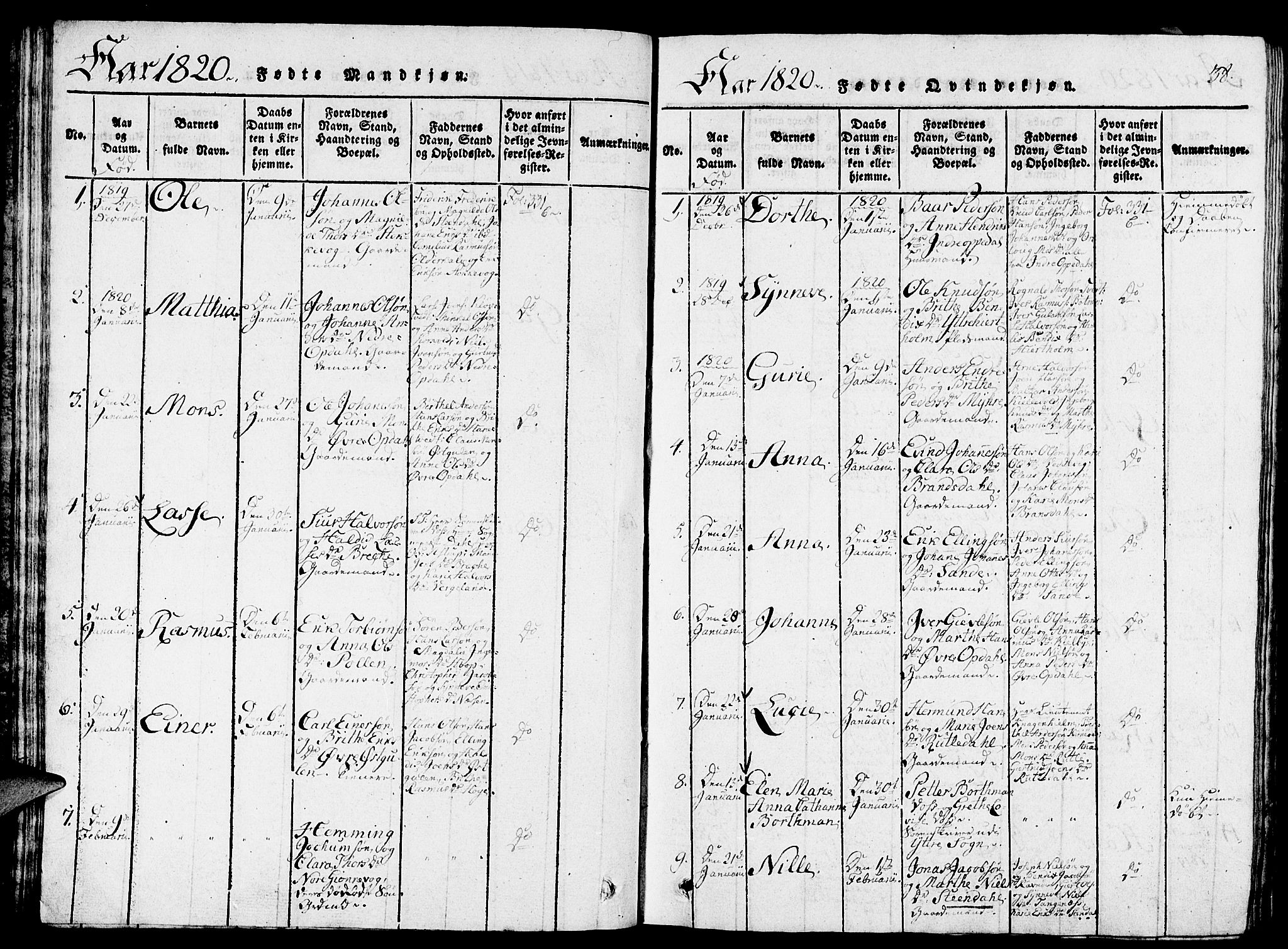 Gulen sokneprestembete, AV/SAB-A-80201/H/Haa/Haaa/L0018: Parish register (official) no. A 18, 1816-1825, p. 38