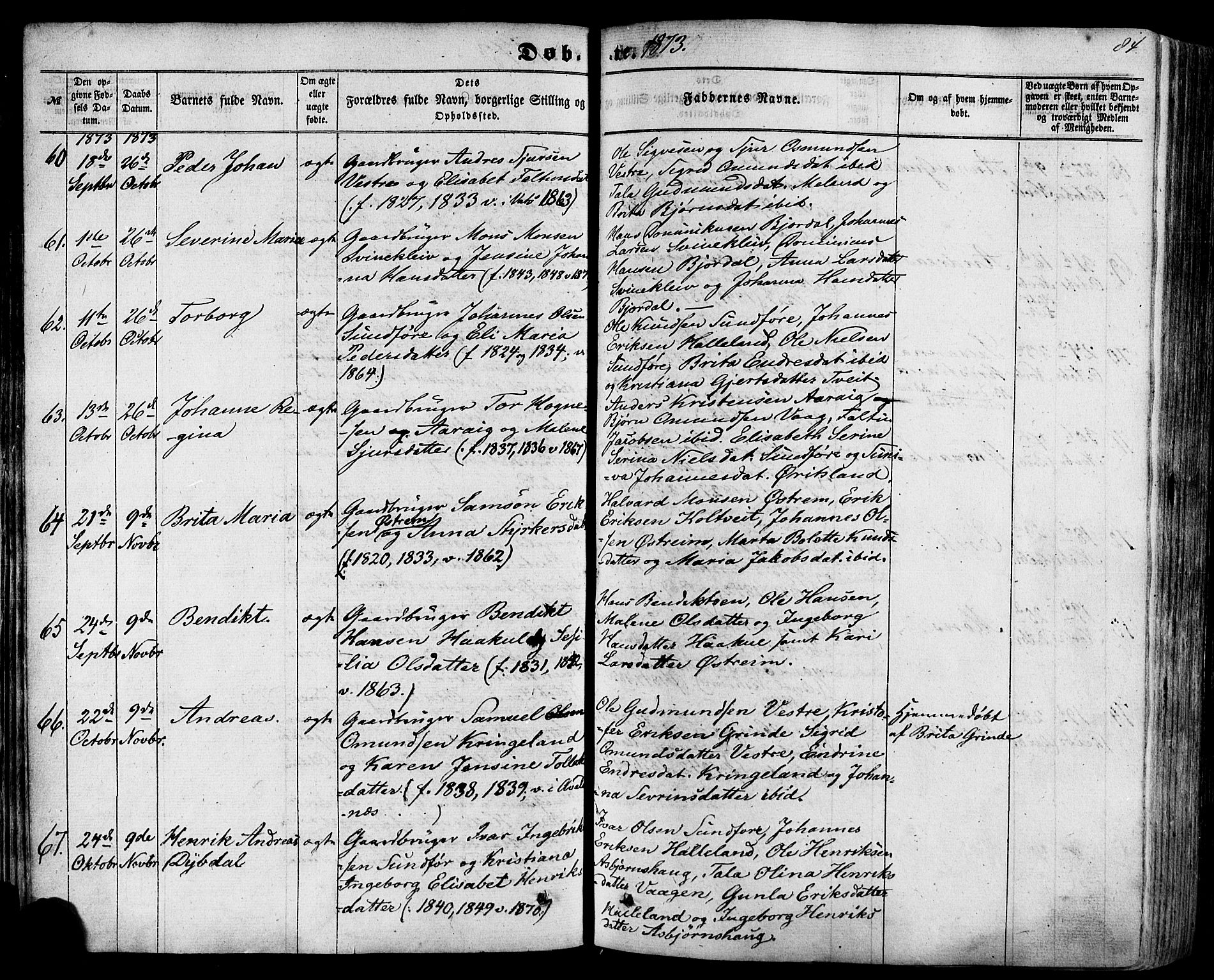 Skjold sokneprestkontor, AV/SAST-A-101847/H/Ha/Haa/L0008: Parish register (official) no. A 8, 1856-1882, p. 84