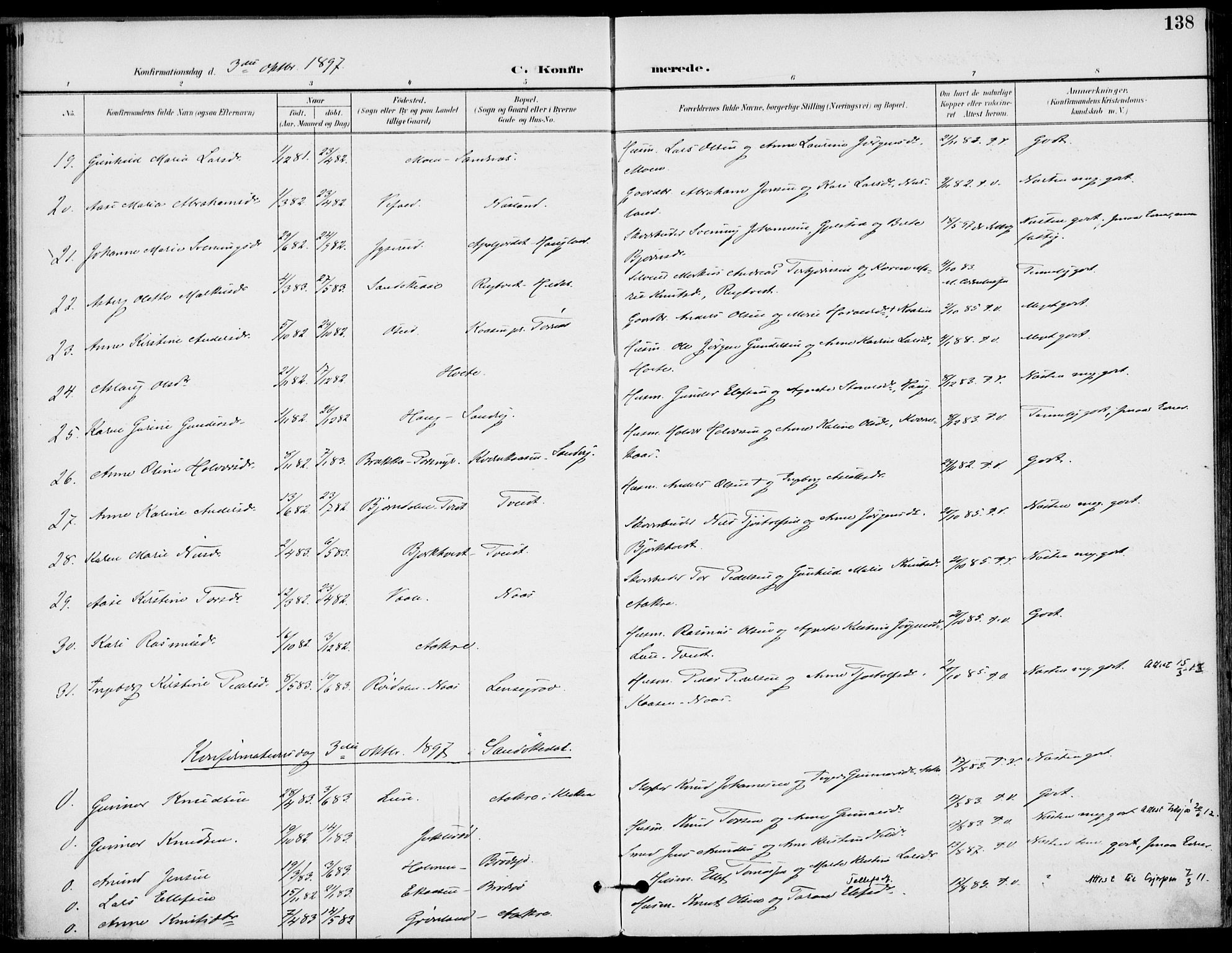 Drangedal kirkebøker, SAKO/A-258/F/Fa/L0012: Parish register (official) no. 12, 1895-1905, p. 138