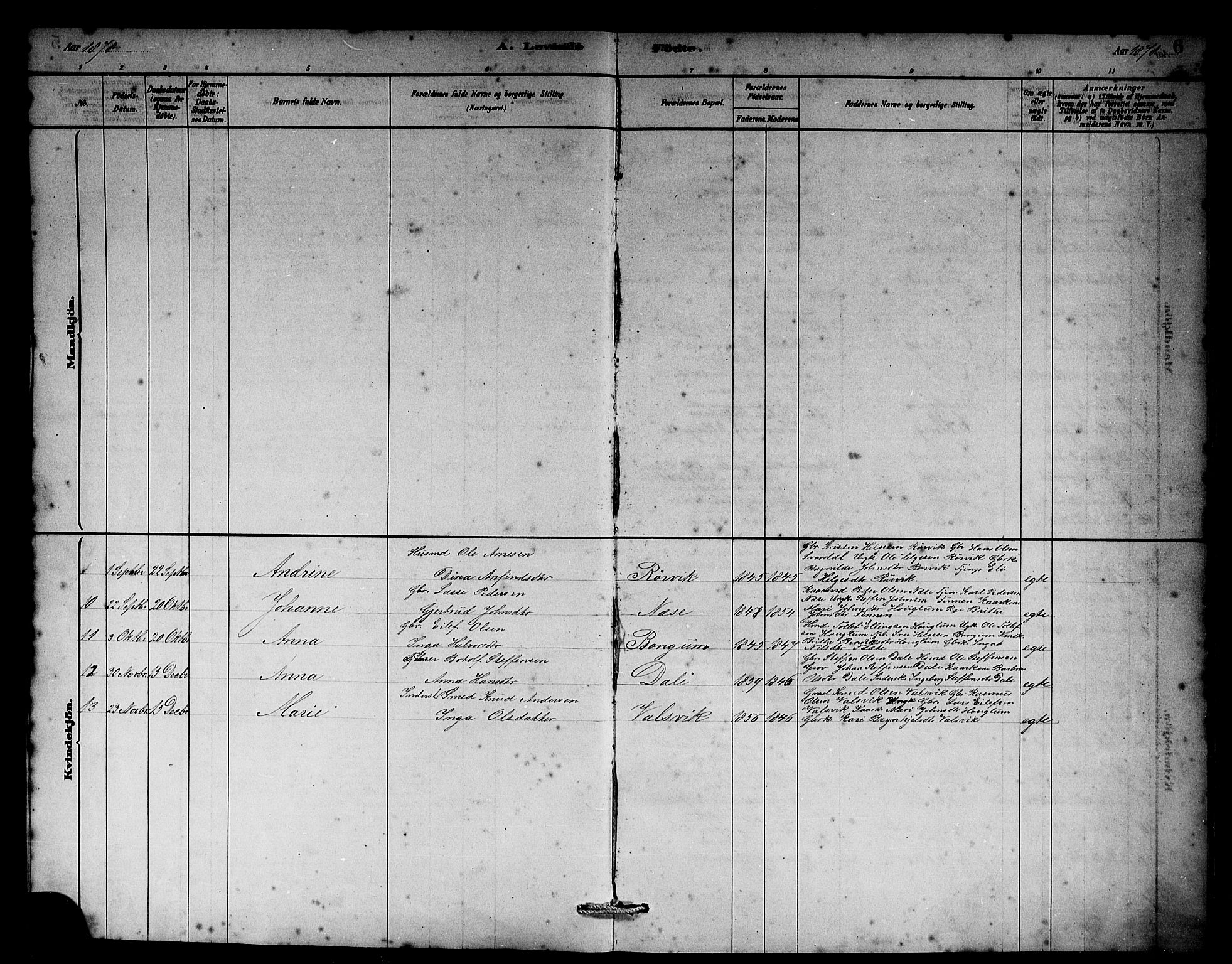 Vik sokneprestembete, SAB/A-81501: Parish register (copy) no. B 2, 1878-1893, p. 6