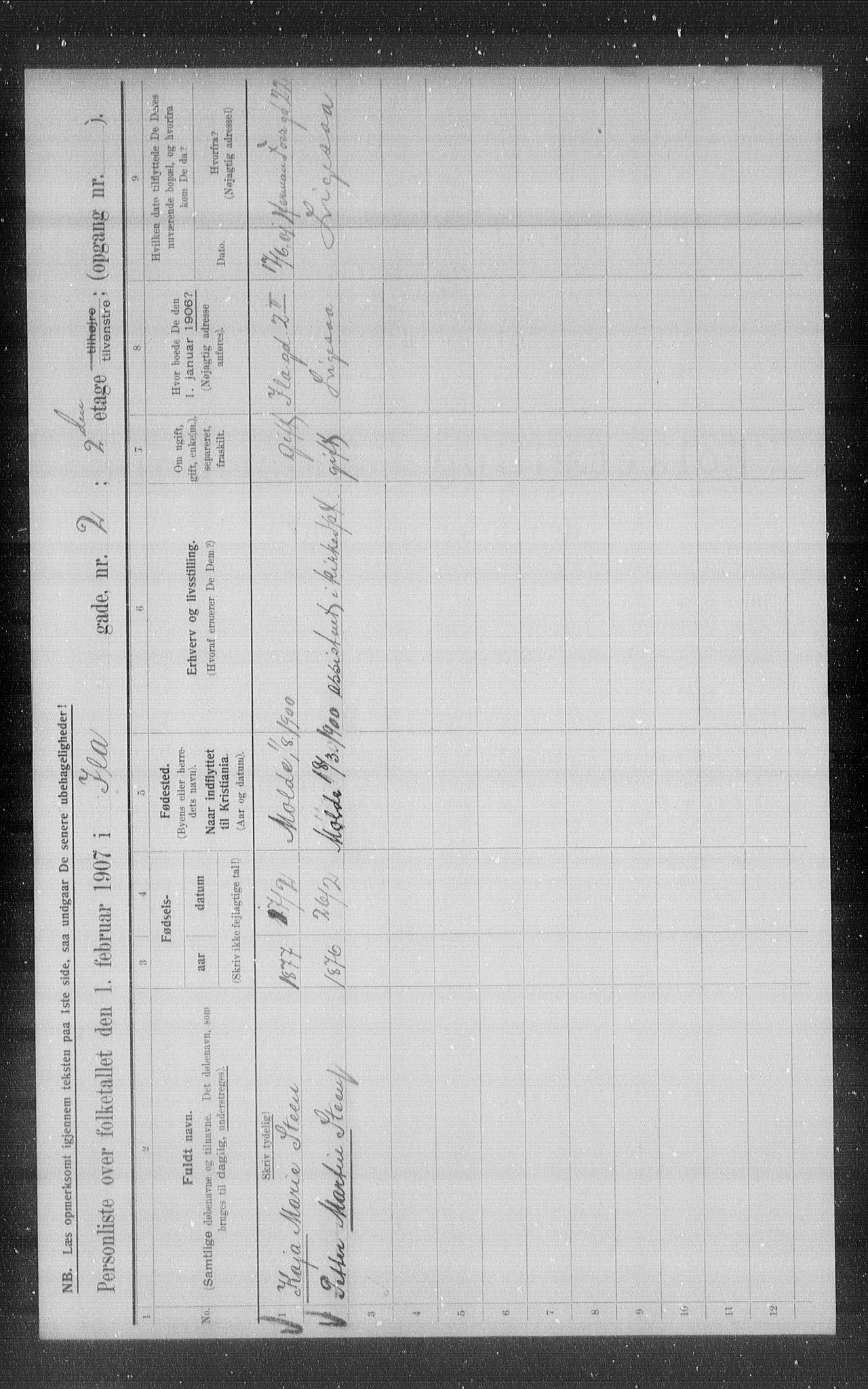 OBA, Municipal Census 1907 for Kristiania, 1907, p. 22153