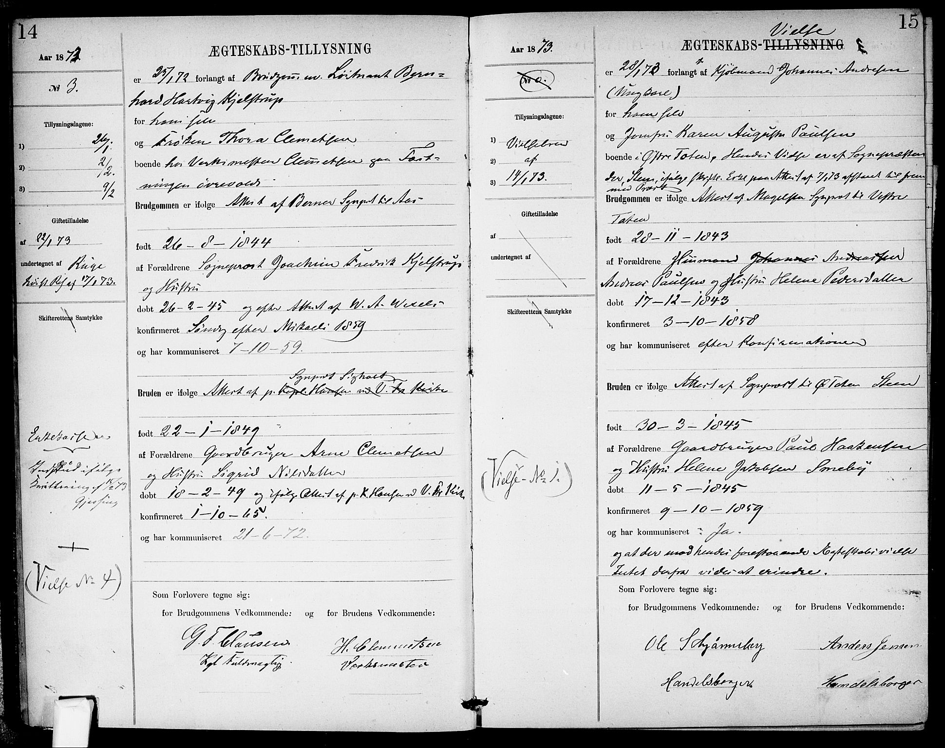 Garnisonsmenigheten Kirkebøker, SAO/A-10846/H/Ha/L0007: Banns register no. I 7, 1872-1893, p. 14-15