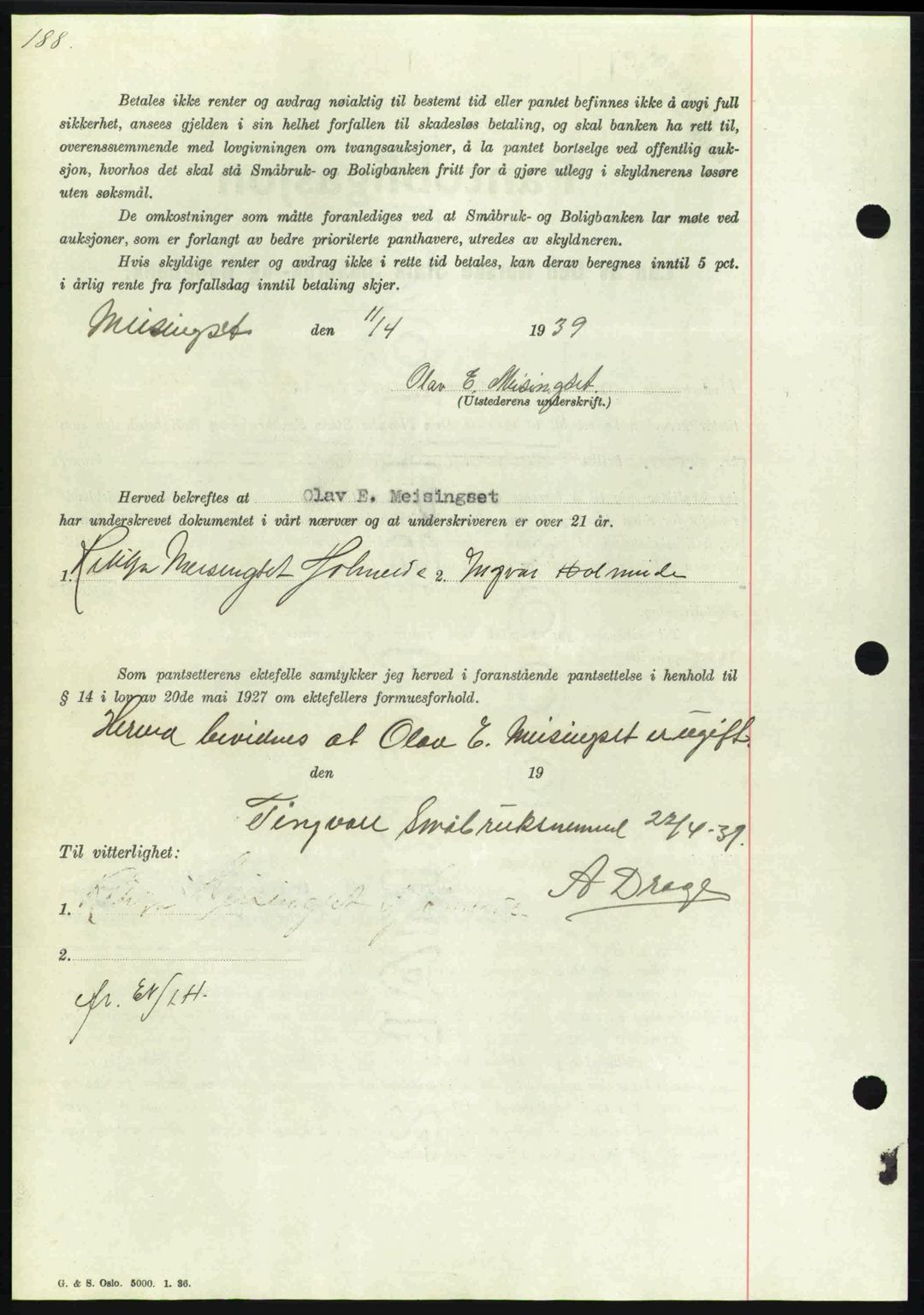 Nordmøre sorenskriveri, AV/SAT-A-4132/1/2/2Ca: Mortgage book no. B85, 1939-1939, Diary no: : 1050/1939