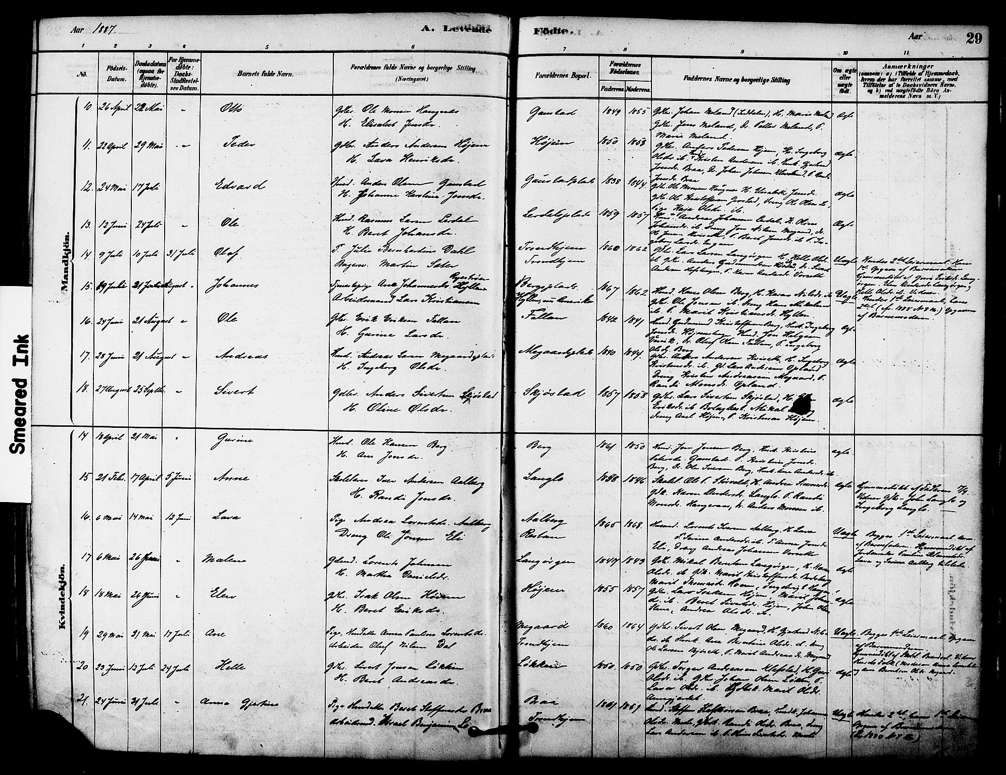 Ministerialprotokoller, klokkerbøker og fødselsregistre - Sør-Trøndelag, SAT/A-1456/612/L0378: Parish register (official) no. 612A10, 1878-1897, p. 29