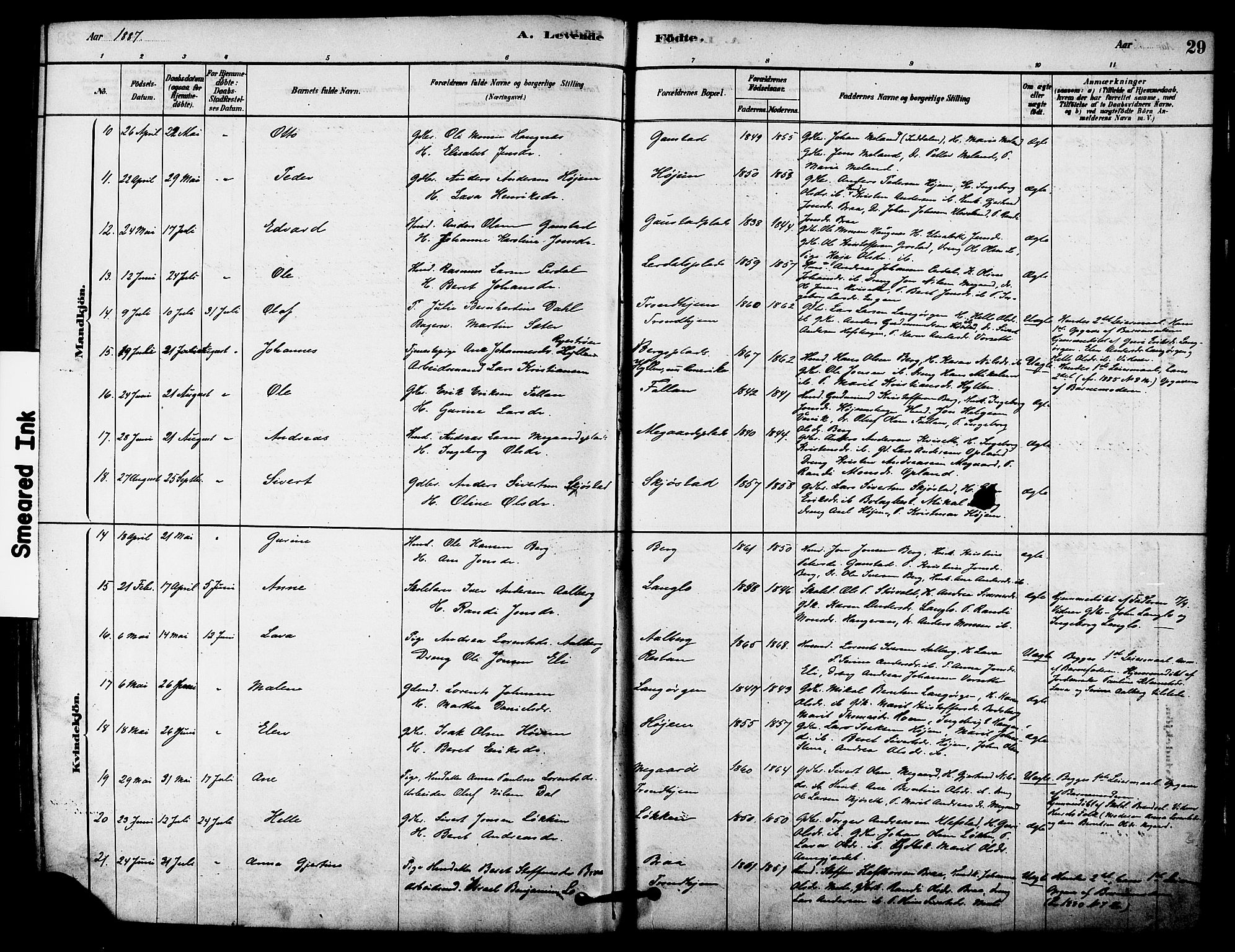 Ministerialprotokoller, klokkerbøker og fødselsregistre - Sør-Trøndelag, AV/SAT-A-1456/612/L0378: Parish register (official) no. 612A10, 1878-1897, p. 29