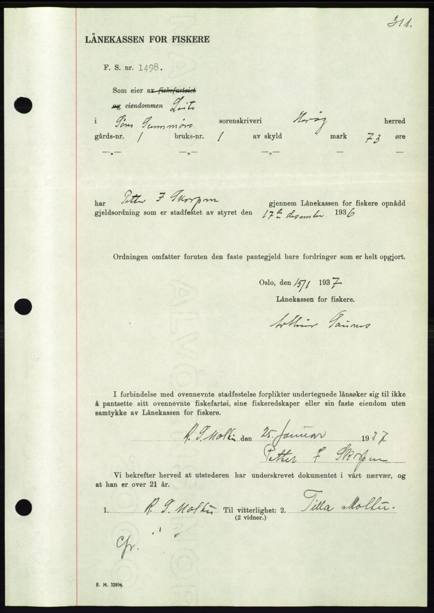 Søre Sunnmøre sorenskriveri, AV/SAT-A-4122/1/2/2C/L0062: Mortgage book no. 56, 1936-1937, Diary no: : 181/1937