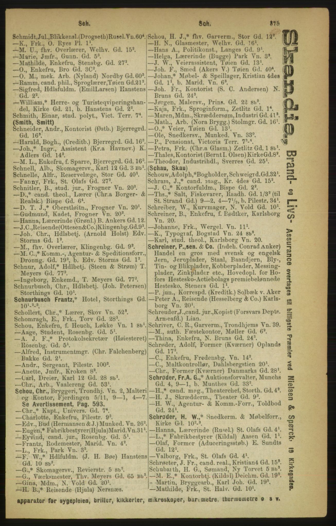 Kristiania/Oslo adressebok, PUBL/-, 1888, p. 375