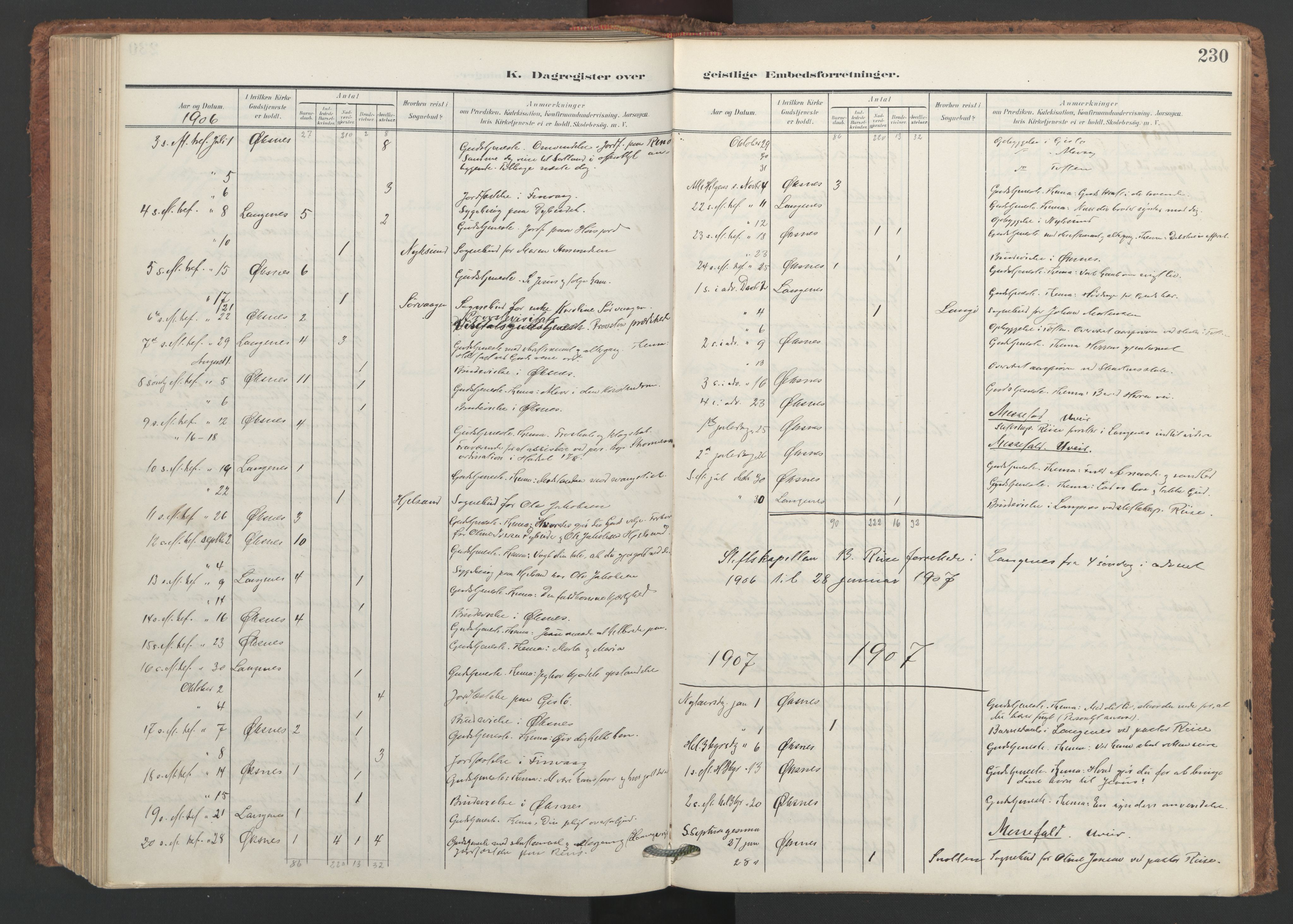 Ministerialprotokoller, klokkerbøker og fødselsregistre - Nordland, SAT/A-1459/893/L1339: Parish register (official) no. 893A11, 1904-1914, p. 230