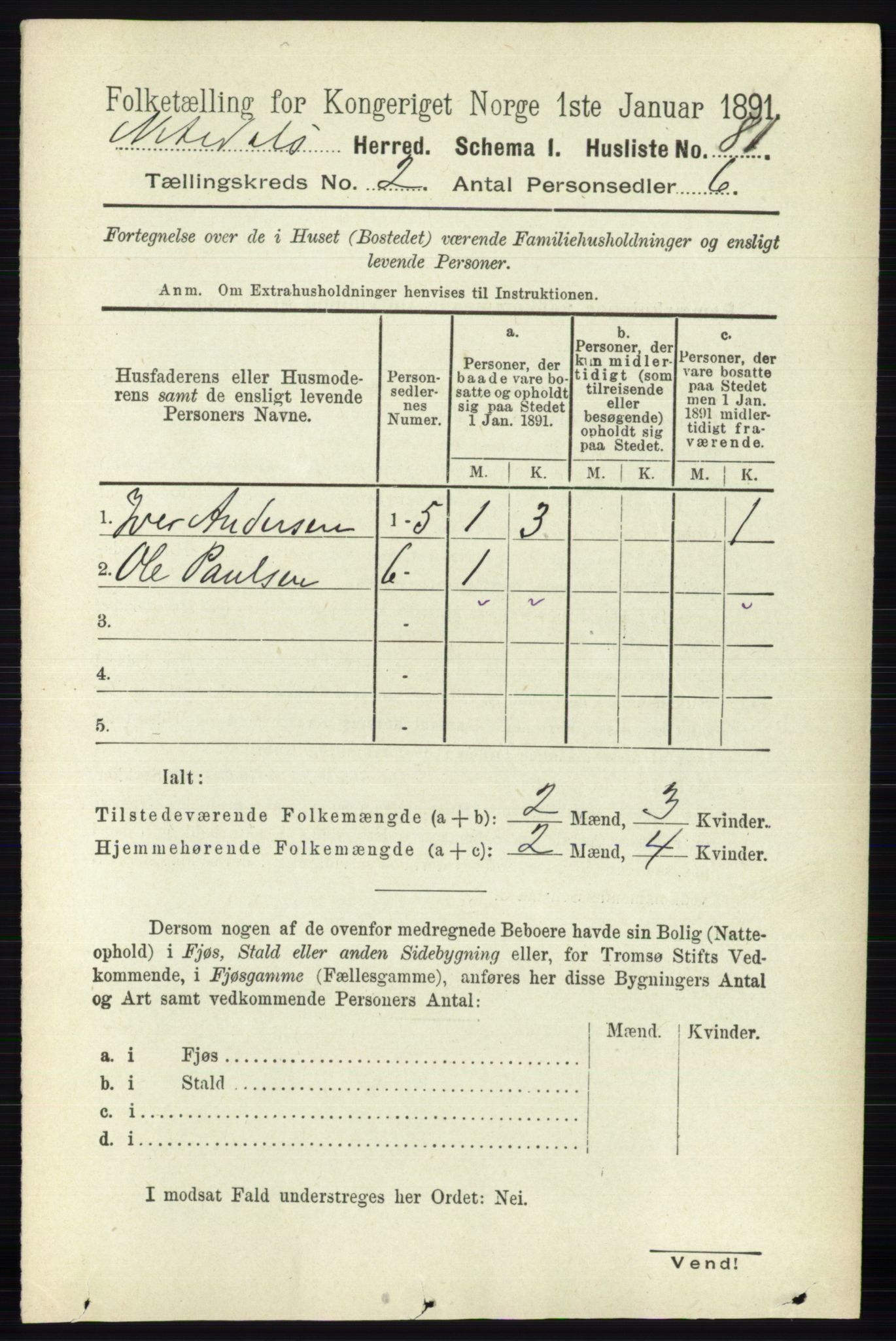 RA, 1891 census for 0233 Nittedal, 1891, p. 584