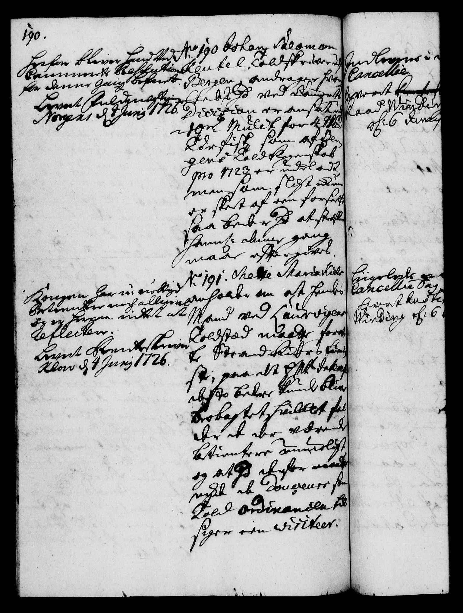 Rentekammeret, Kammerkanselliet, RA/EA-3111/G/Gh/Gha/L0008: Norsk ekstraktmemorialprotokoll (merket RK 53.53), 1725-1726, p. 190