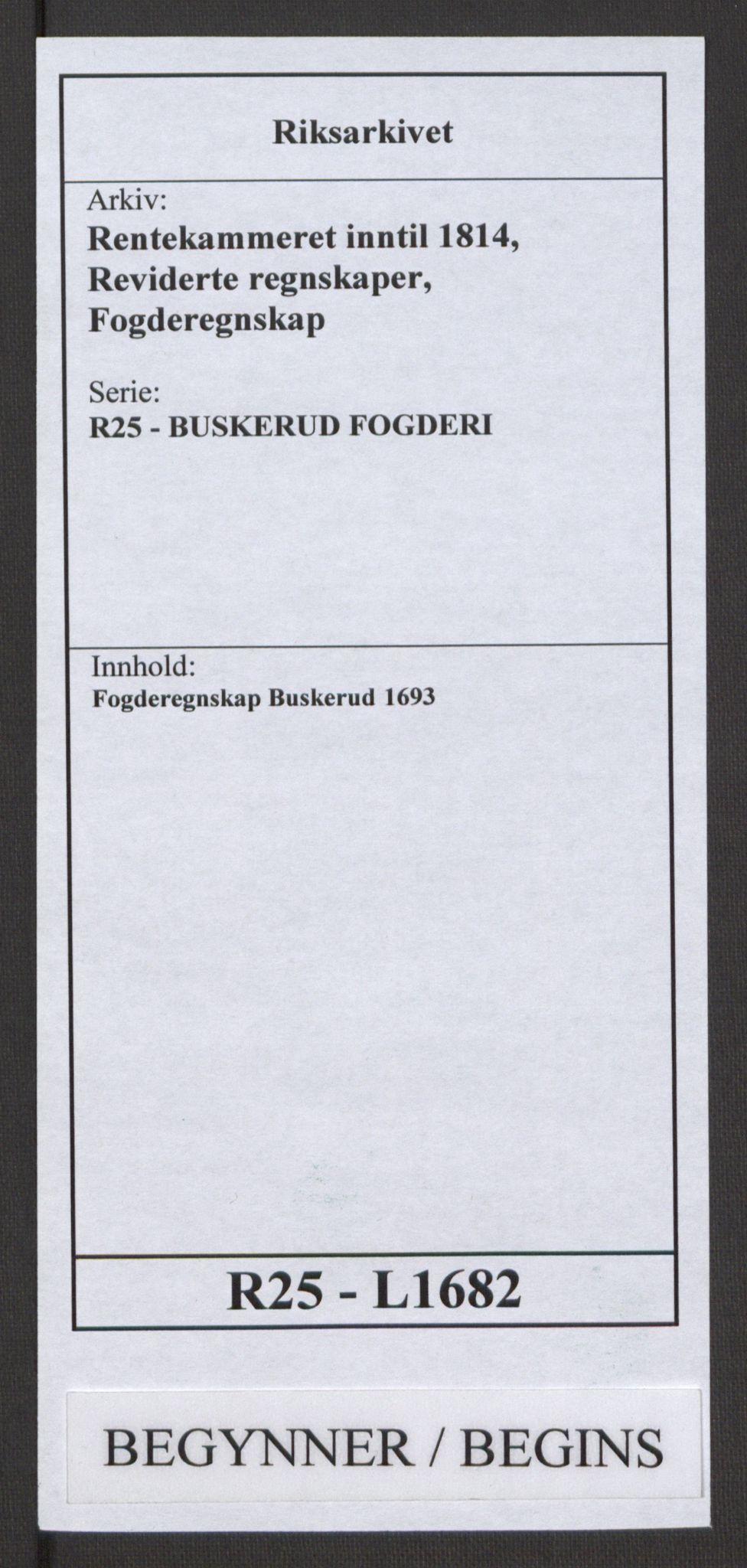 Rentekammeret inntil 1814, Reviderte regnskaper, Fogderegnskap, RA/EA-4092/R25/L1682: Fogderegnskap Buskerud, 1693, p. 1