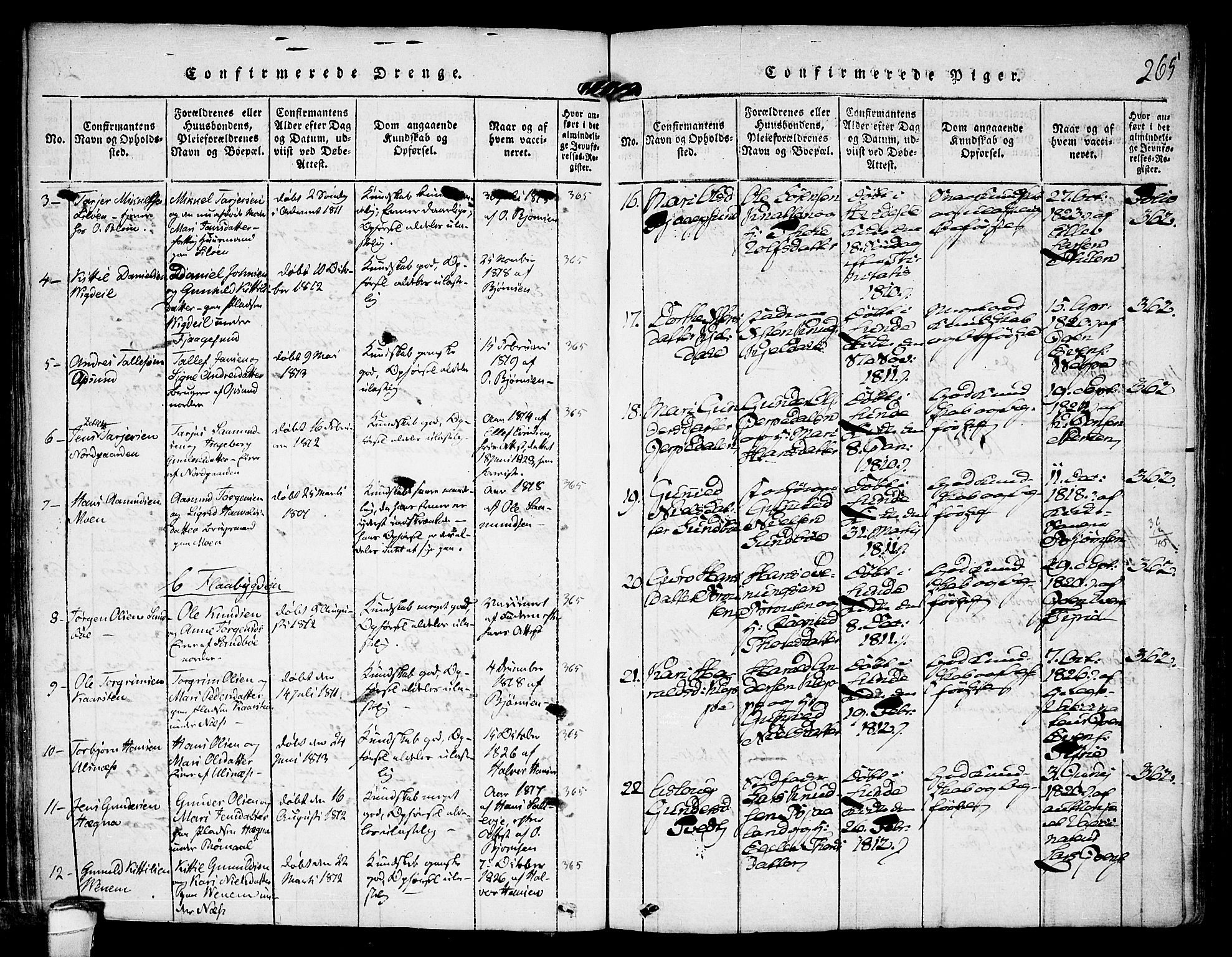Kviteseid kirkebøker, SAKO/A-276/F/Fa/L0005: Parish register (official) no. I 5, 1815-1836, p. 265