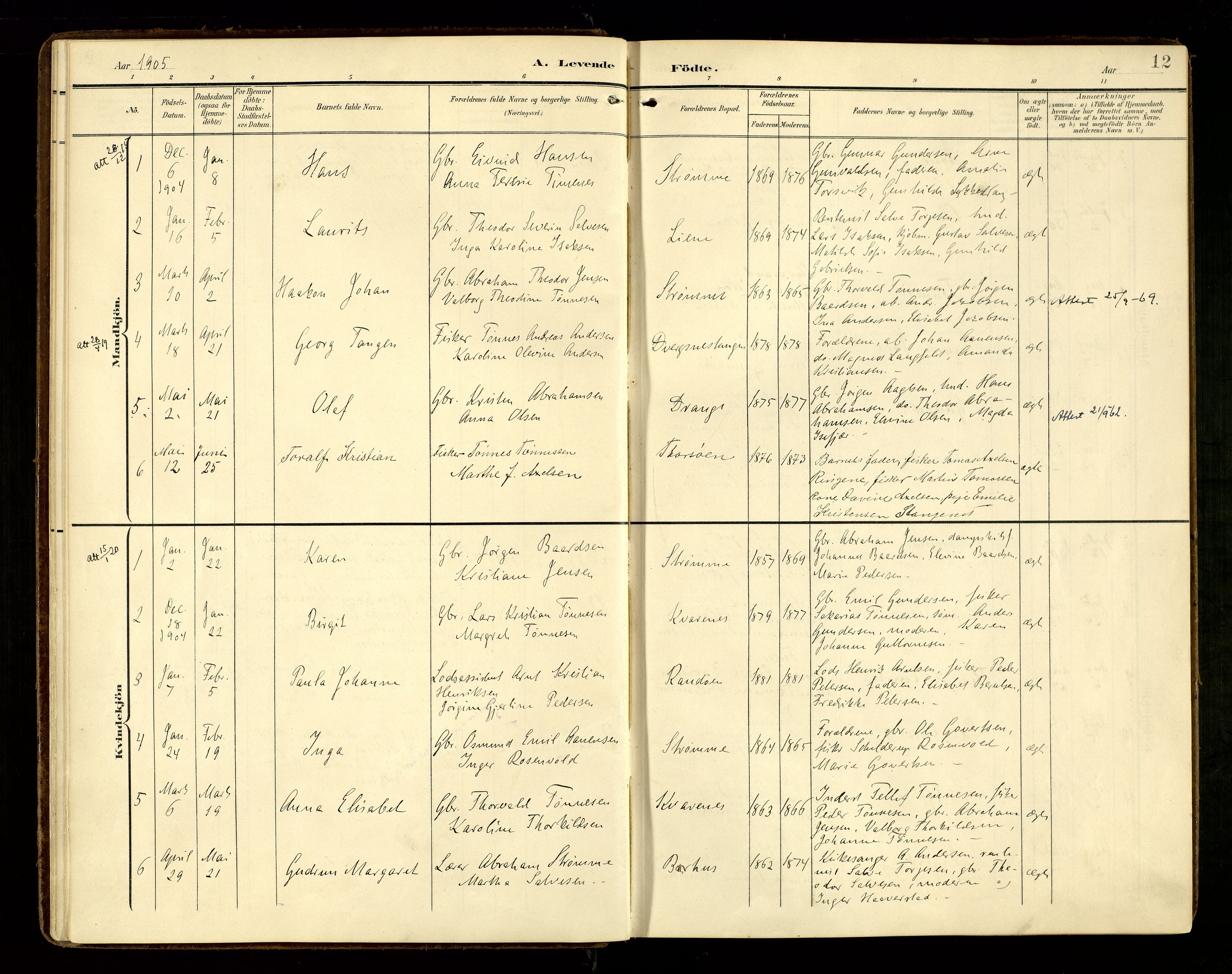 Oddernes sokneprestkontor, AV/SAK-1111-0033/F/Fa/Fab/L0003: Parish register (official) no. A 3, 1903-1916, p. 12